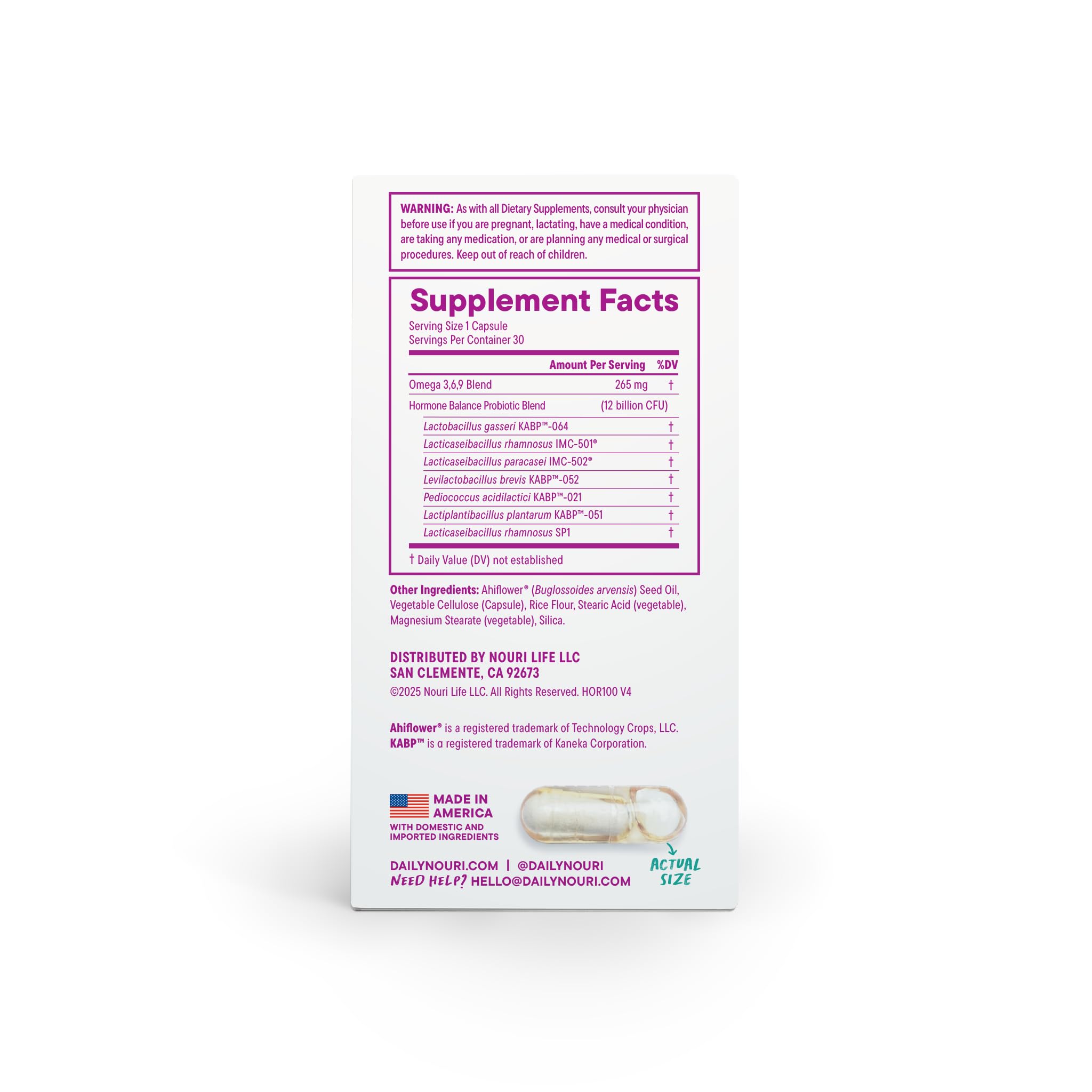 Daily Nouri Hormone Balance Probiotics for Women | Hormonal Balance Support | Vaginal pH + Gut Health | 7 Clinically Studied Strains + Omega | 30-Day Supply Daily Nouri Au supplements