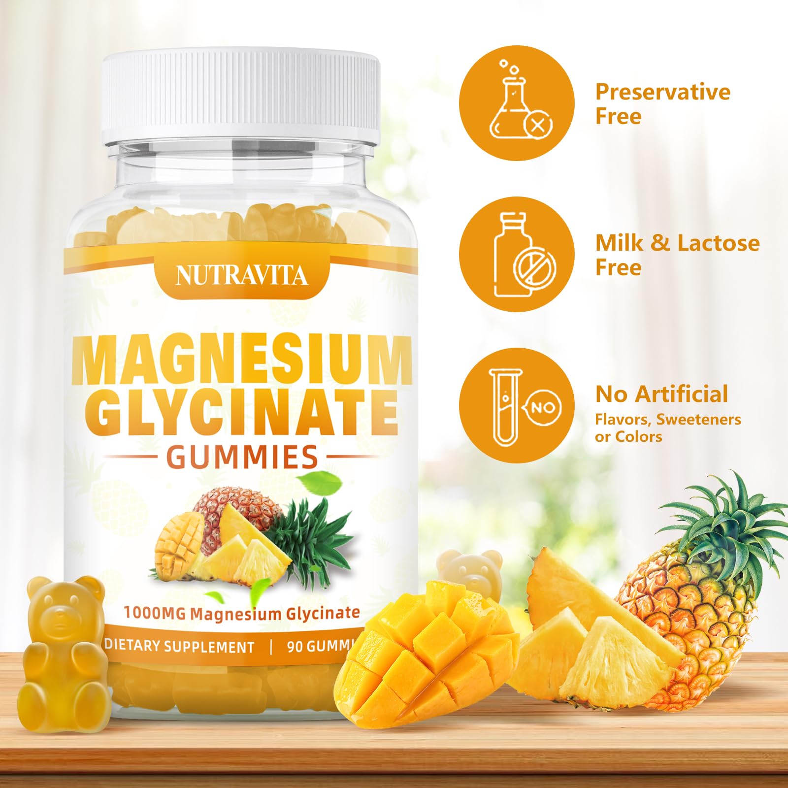 Magnesium Glycinate Gummies 1000mg with Magnesium L-Threonate,Chelated Magnesium Potassium Complex Supplement with VitD, B6, CoQ10, Calcium,Supports for Memory, Calm,
