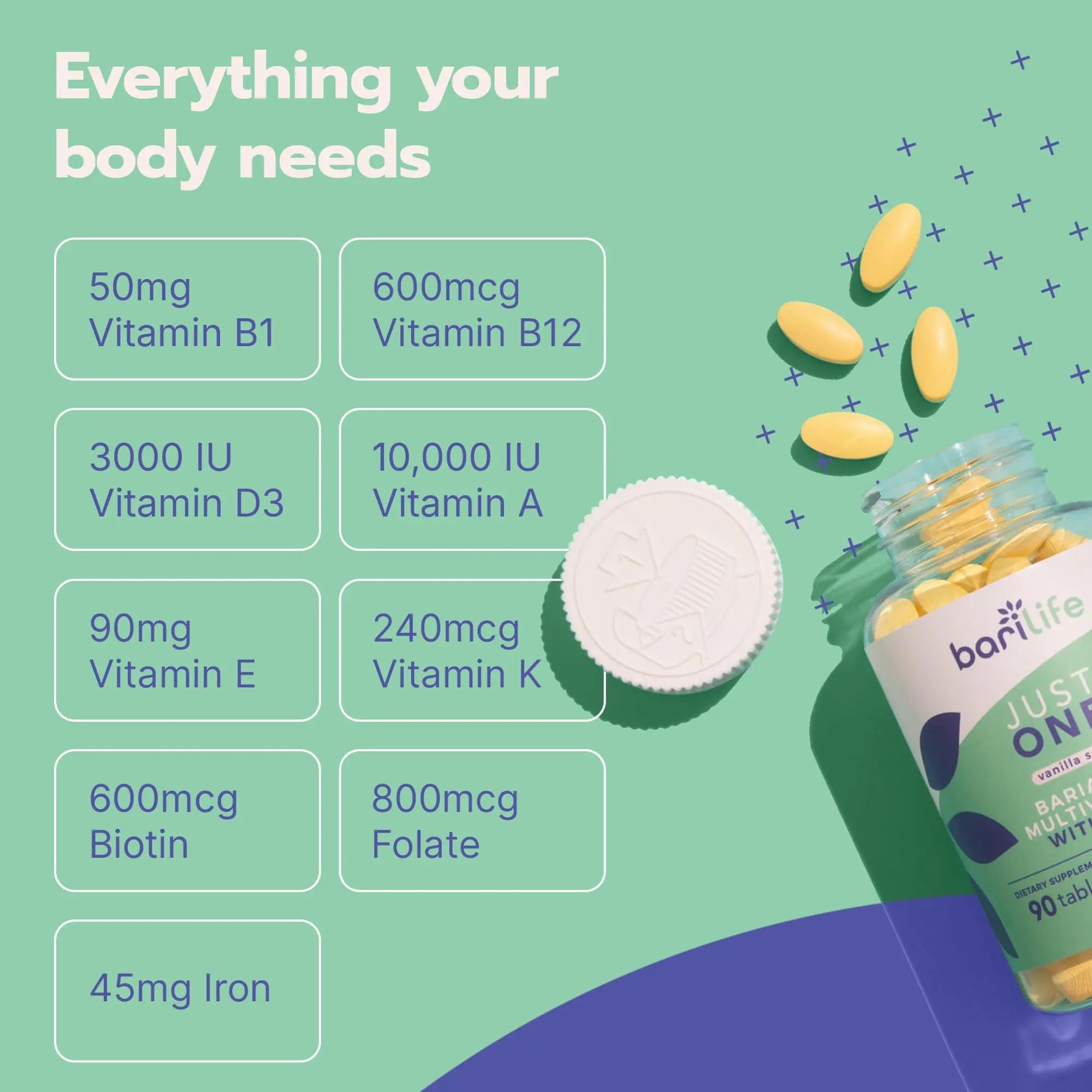 Just One - Once Daily Bariatric Multivitamin with Iron (30) Bari Life Au supplements