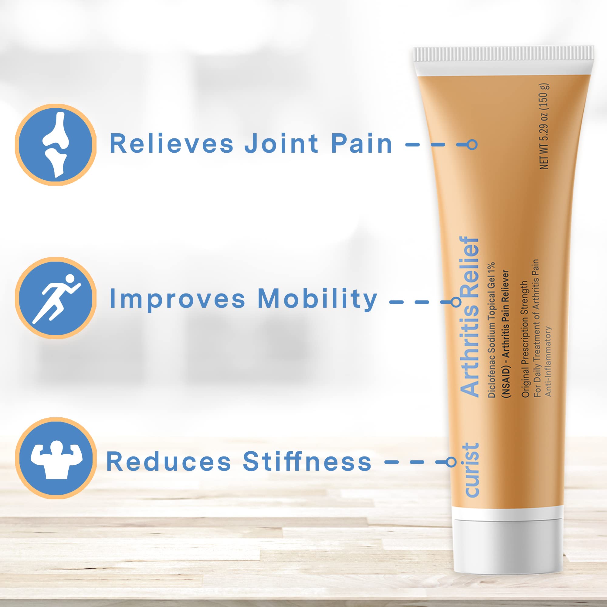 Curist Diclofenac Sodium Topical Gel 1 Percent 150g - Joint Pain Relief for Hand Pain, Foot, Knee Pain, Elbow, or Ankle Discomfort - 1% Gel - 2 Pack Curist Au supplements