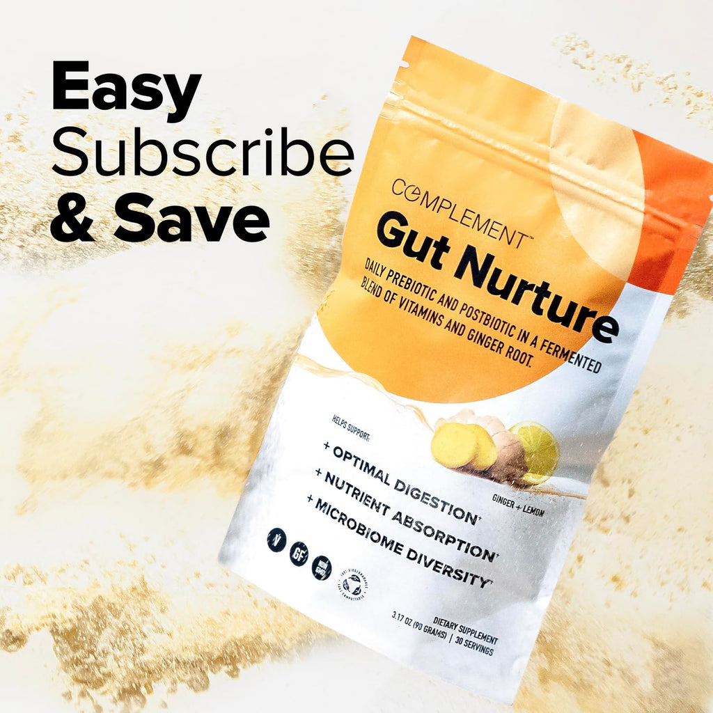 Complement Gut Nurture Prebiotic + Postbiotic Superfood Powder for Leaky Gut Repair, Probiotics for Digestive Health - Ginger Root - 30 Servings Complement Au supplements