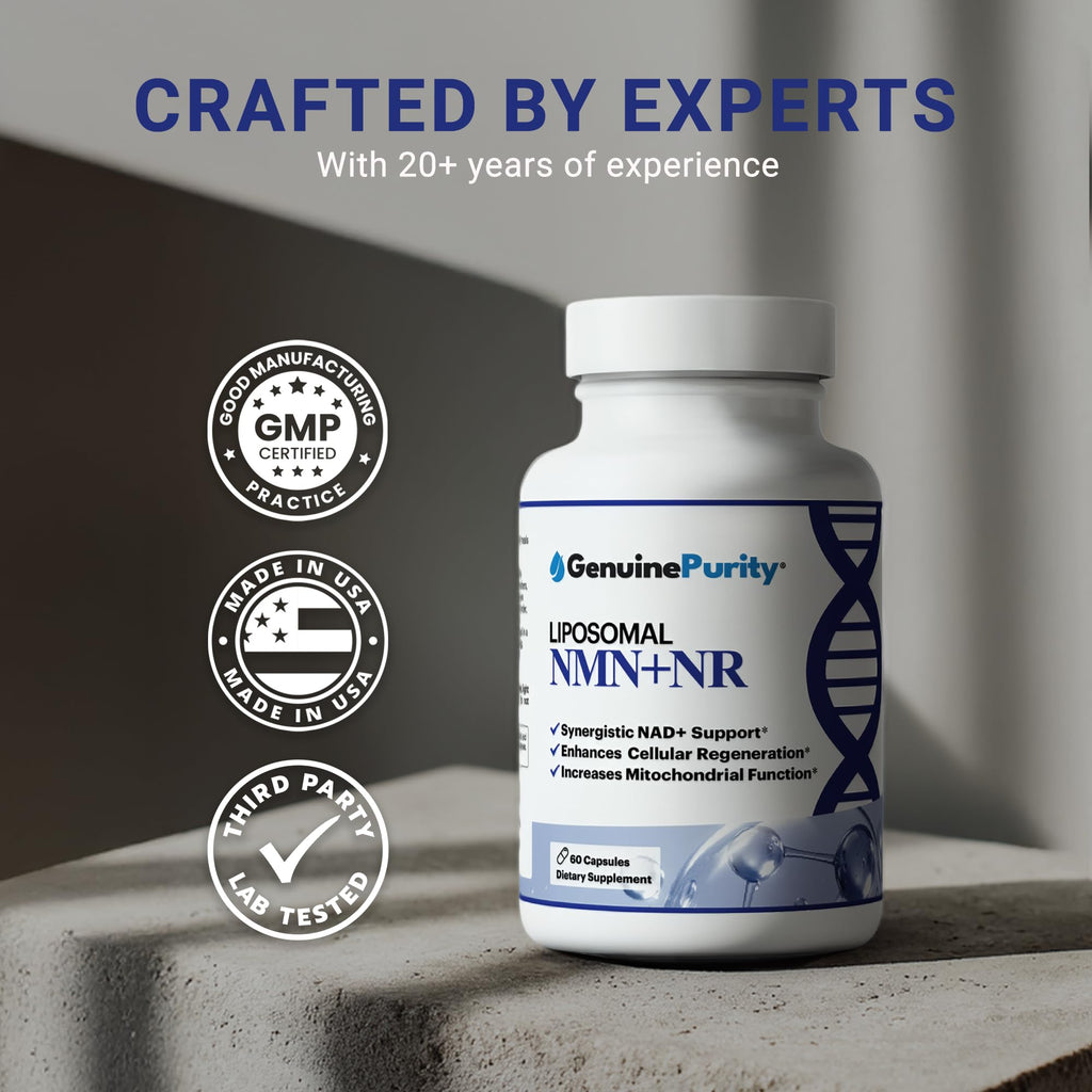 GenuinePurity - Liposomal NMN + NR Supplement - 60 Vegan Capsules to Support Cellular Health, Energy & NAD+ Levels - USA Made, Non-GMO, Gluten Free GenuinePurity Au supplements