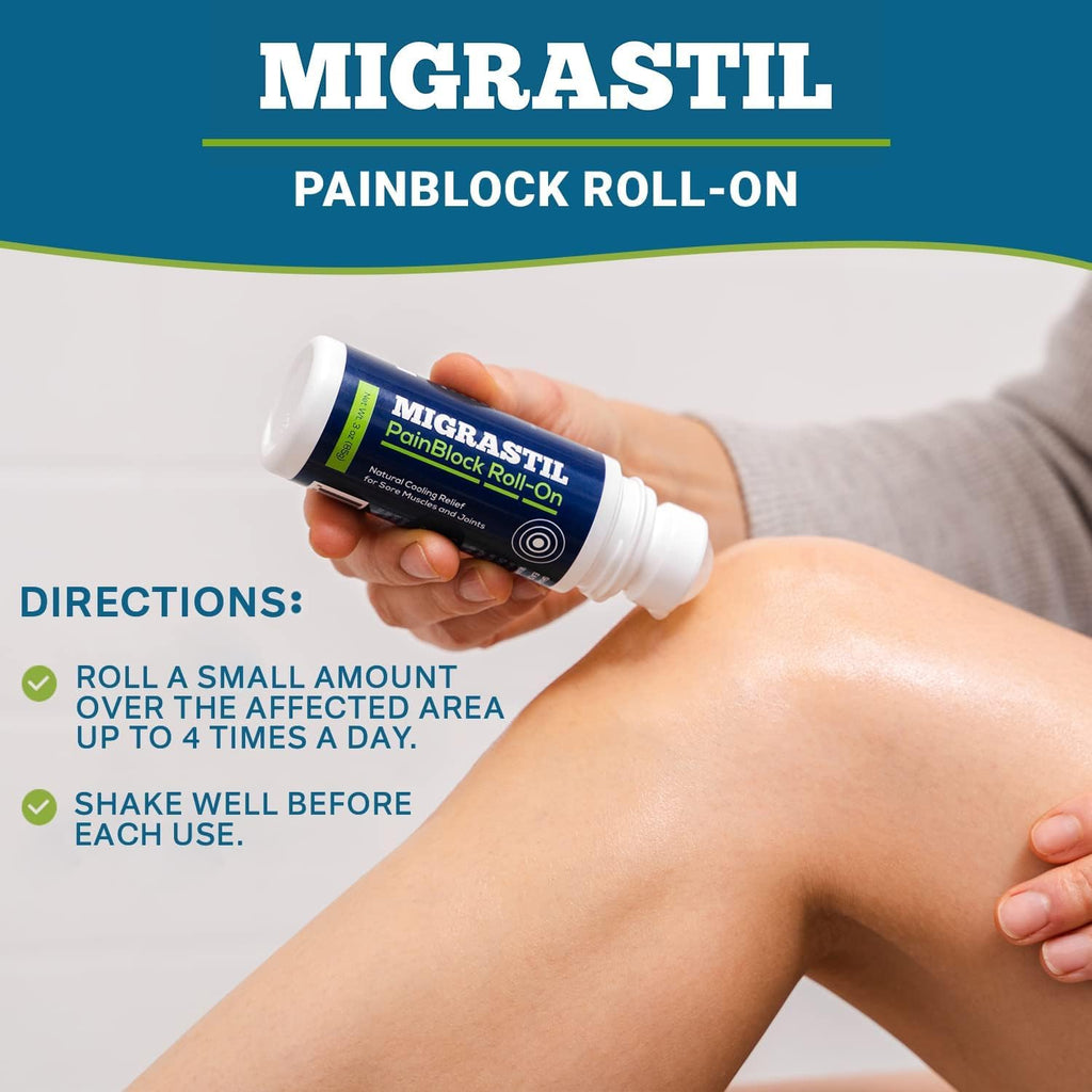 Migrastil PainBlock Roll-On 3 oz - Topical Roll-On for Muscle Aches, Cramps, Joint & Nerve Discomfort. Works Great on Shoulders, Neck, Feet, Knees, Legs, Back, Elbows, HIPS, Etc. (2) Basic Vigor Au supplements