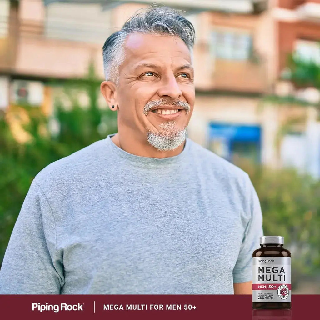 Piping Rock Multivitamin for Men Over 50+ | 200 Caplets | Mega 50 Plus Daily Multimineral | with Magnesium, Calcium, Zinc | Piping Rock Au supplements