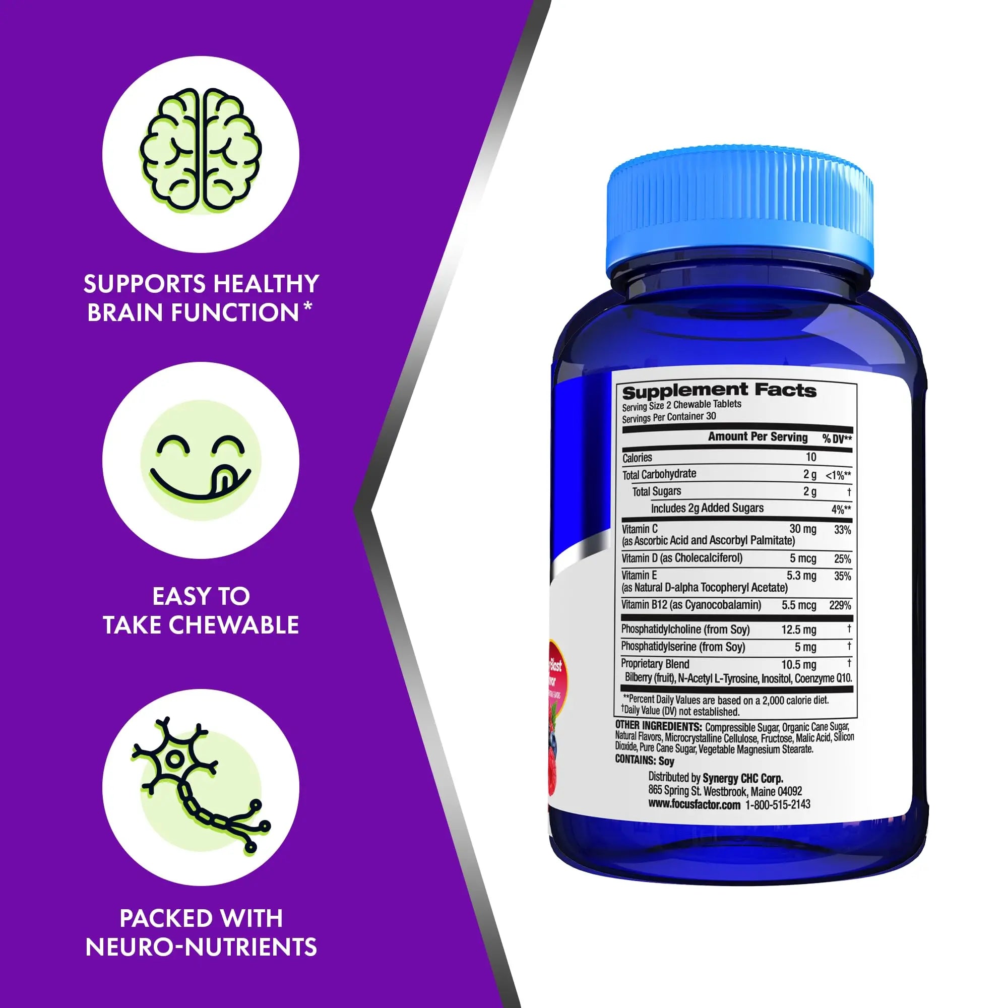 Focus Factor Kids Complete Daily Chewable Vitamins: Multivitamin & Neuro Nutrient (Brain Function) w/Vitamin B12, C, D3-60 Count Focus Factor Au supplements