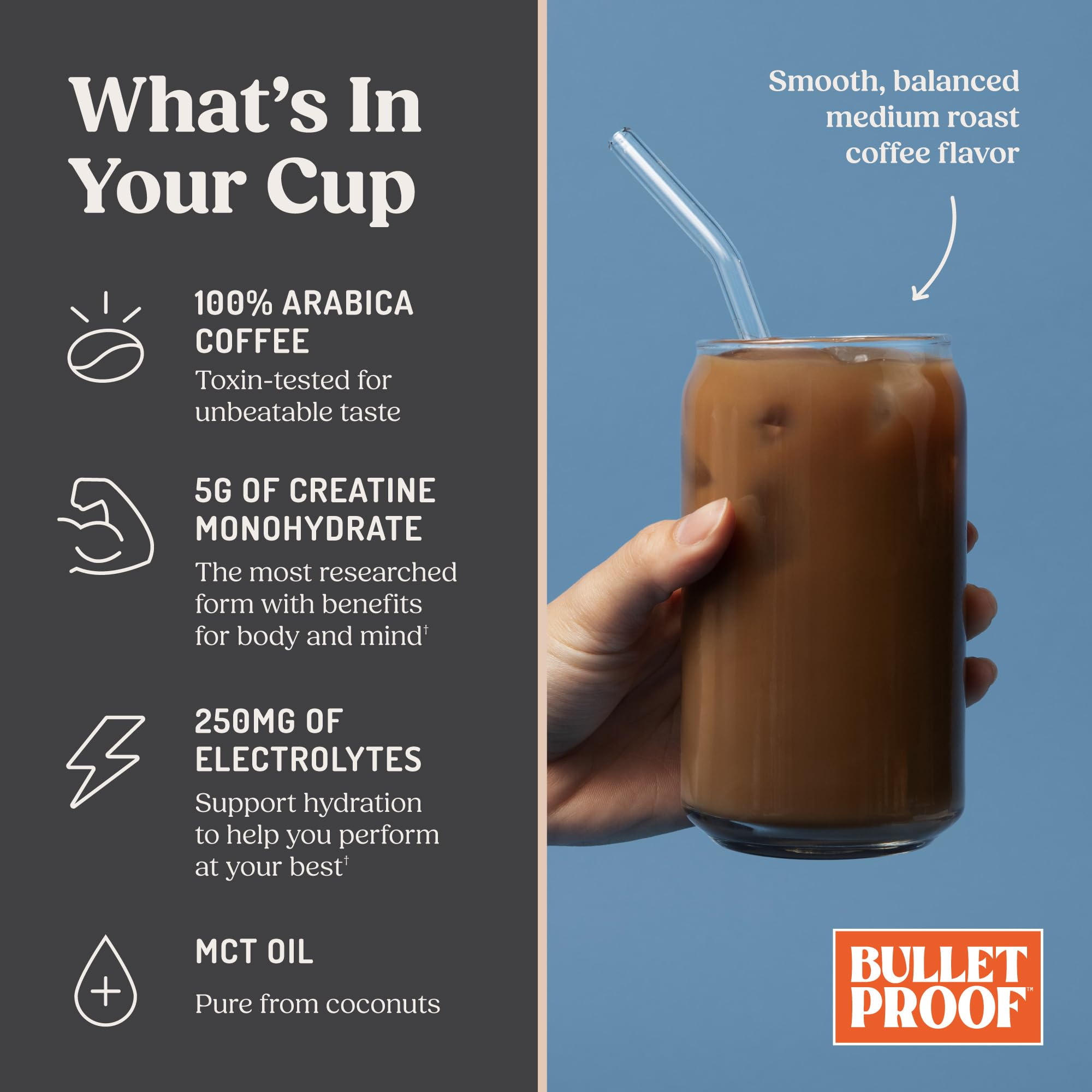 Bulletproof Coffee + Creatine Instant Coffee, 5g Micronized Creatine Monohydrate with Electrolytes & MCT Oil, Clean Toxin-Tested Beans, Energy & Performance Support, 38 Servings Bulletproof Au supplements