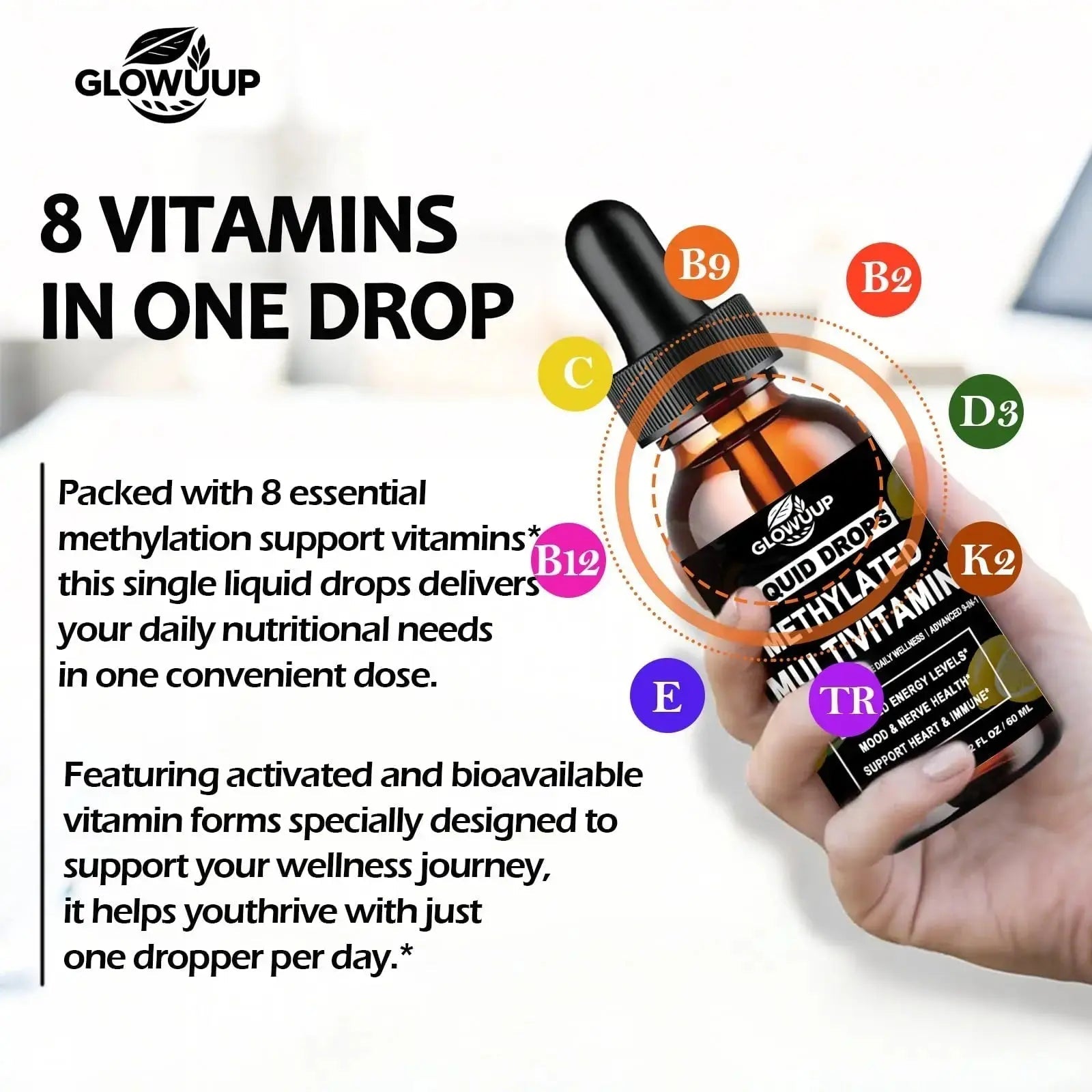Multivitamin for Women & Men, Methylated Multivitamins & Multiminerals liquid Drops with Methylfolate B12 B2 Vitamin C E D3 K2 GLOVVUUP Au supplements