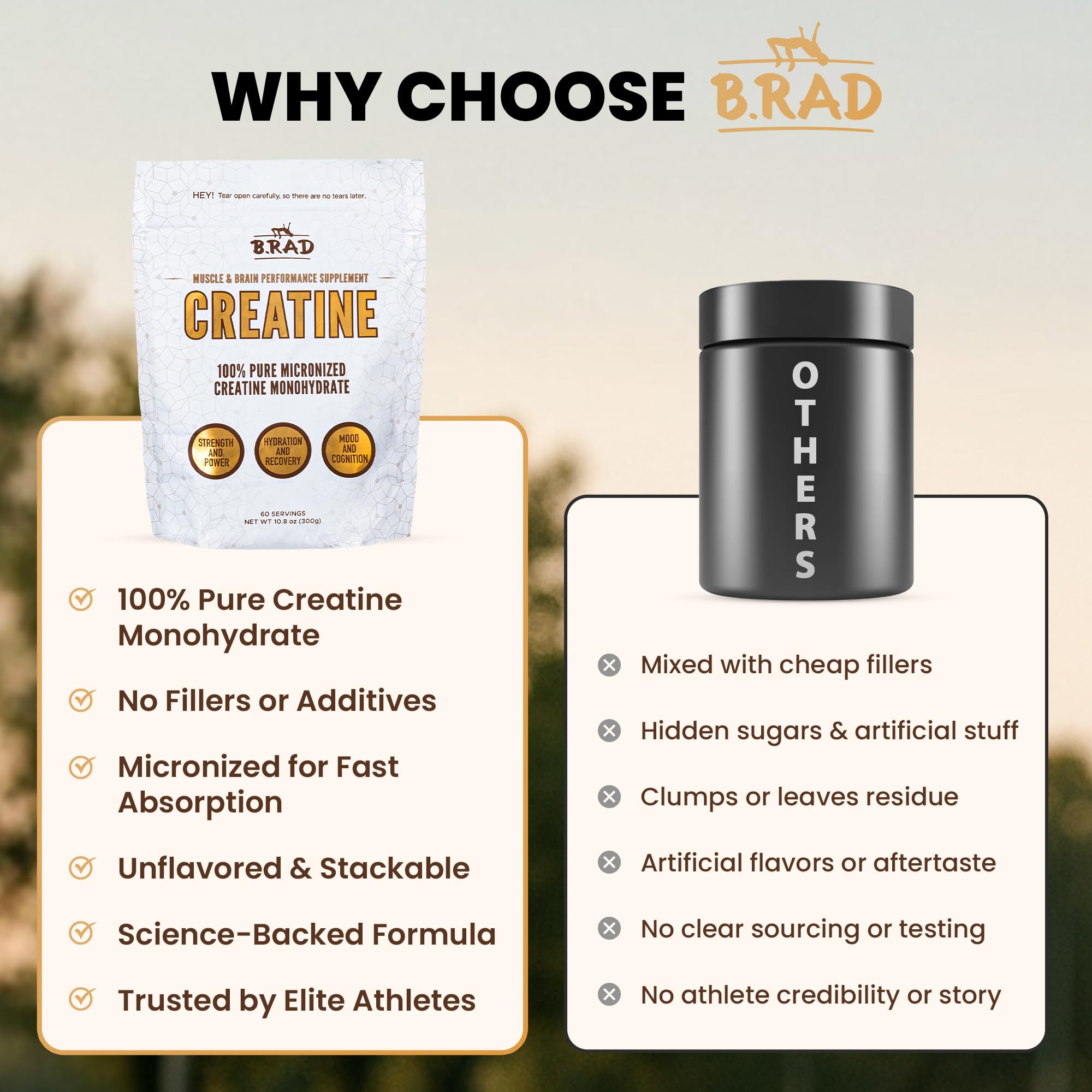 B.rad 100% Pure Micronized Creatine Monohydrate Powder | Natural, No Additives | Boosts Muscle Strength, Recovery & Performance | Supports Brain Health | 300g, 60 Servings B.rad Au supplements