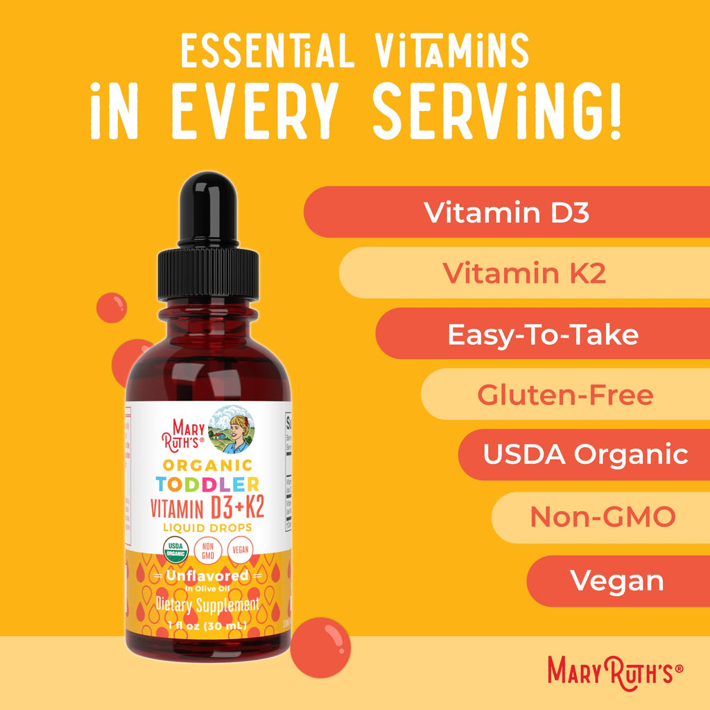 MARYRUTH'S Organics Vitamin D3 | Vitamin K2 | Vitamin D3 K2 Drops | K2 D3 Vitamin Liquid Supplement for Toddlers | Kids Supplement for Calcium Absorption