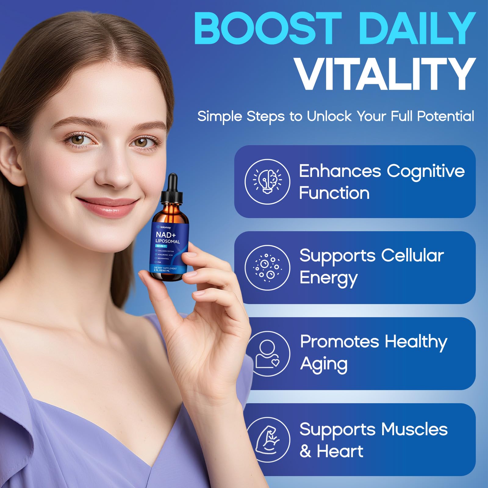 Liposomal NAD Liquid Supplement - 1500mg NAD+ Drops for Women & Men with Resveratrol & Nicotinamide Riboside, PQQ, Collagen & Turmeric for Anti-Aging & Longevity, Cellular Energy Health, 2 Fl Oz loiomay Au supplements