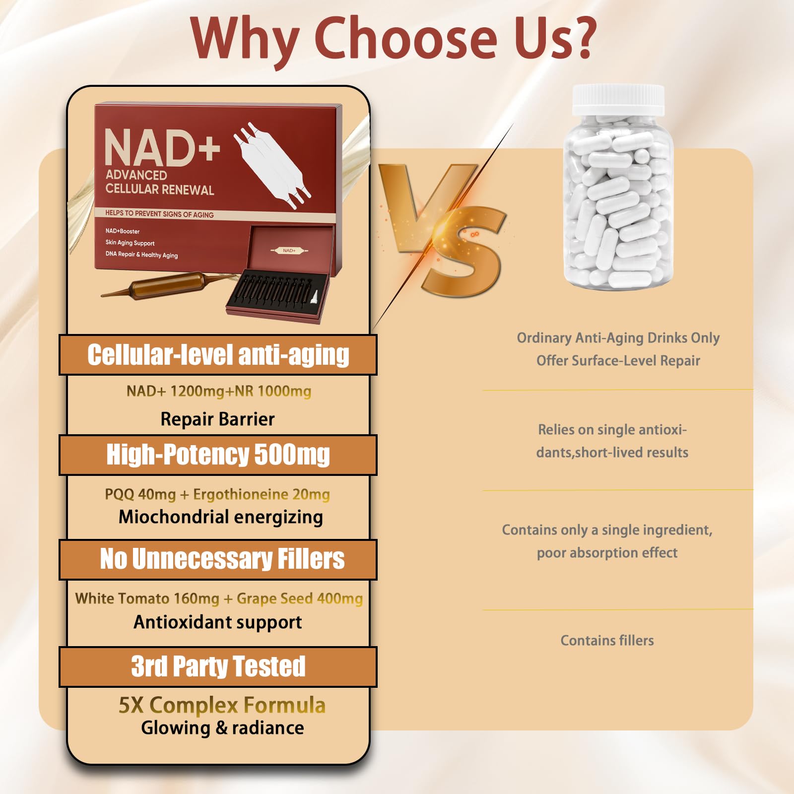 NAD+Advanced Cellular Renewal - 1200mg NAD+Liquid Supplements for Energy & Focus - 10 Vials (1) Lexenic Au supplements