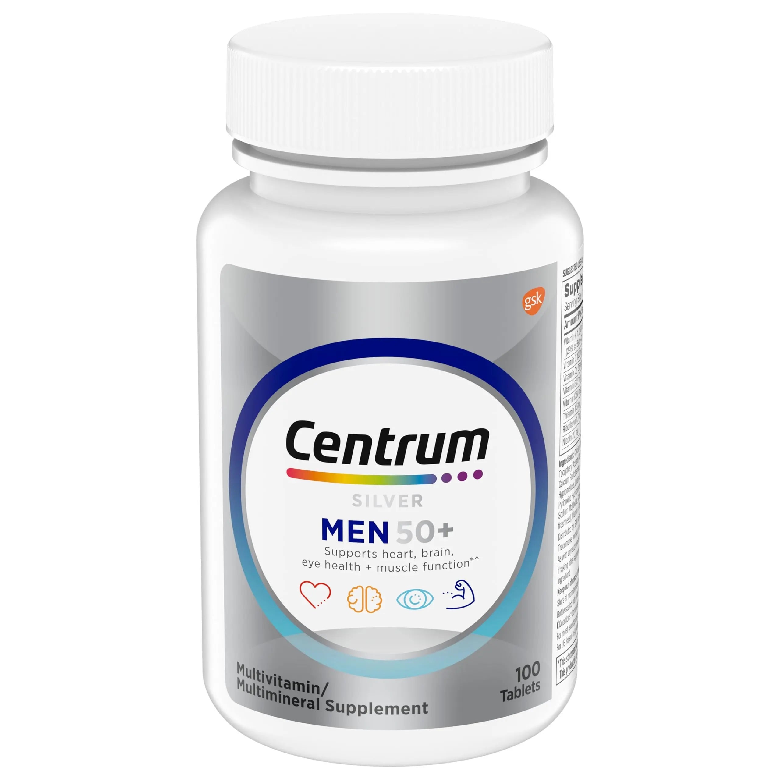 Centrum Silver Multivitamin for Men 50 Plus, Multimineral Supplement, Vitamin D3, B-Vitamins and Zinc, Gluten Free, Non-GMO Ingredients, Supports Memory Centrum Au supplements