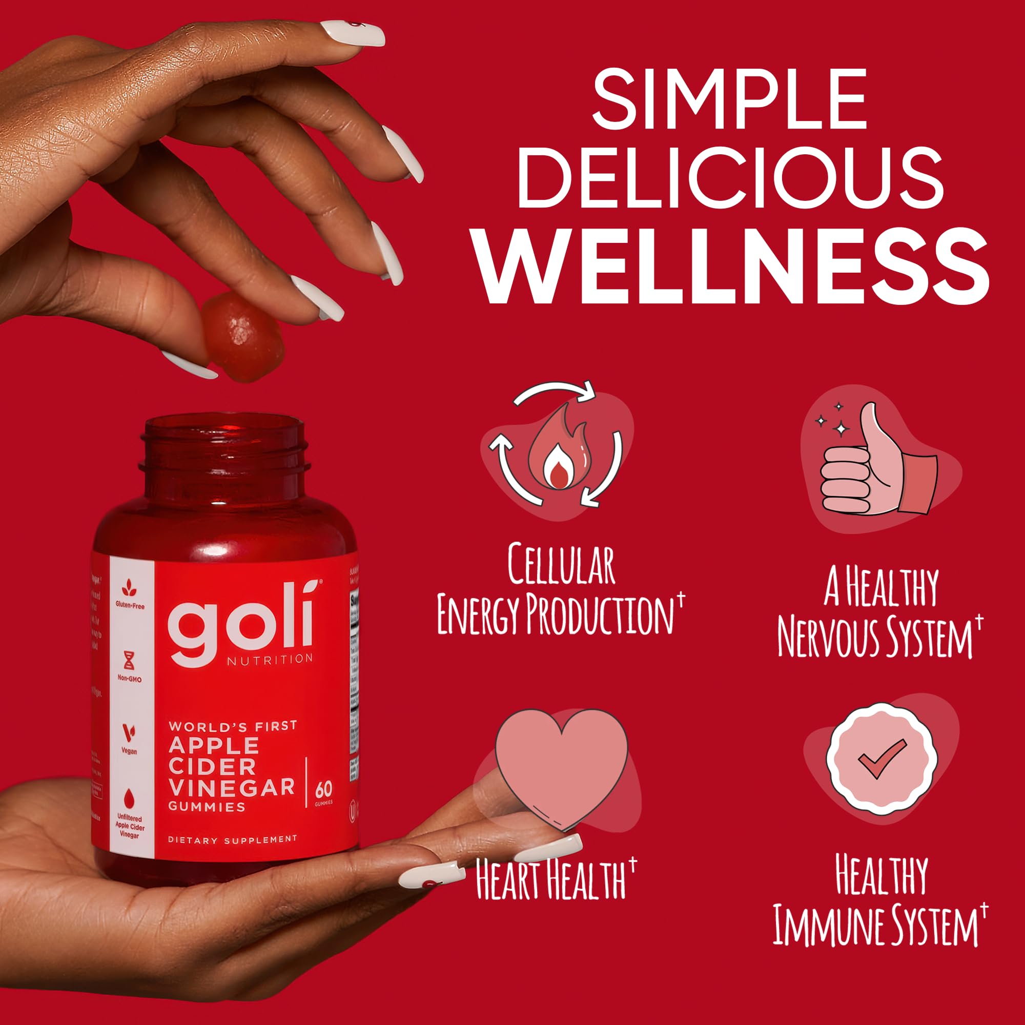Goli Apple Cider Vinegar Gummies - Worlds First ACV Gummy with Vitamin B12, Beetroot & Pomegranate