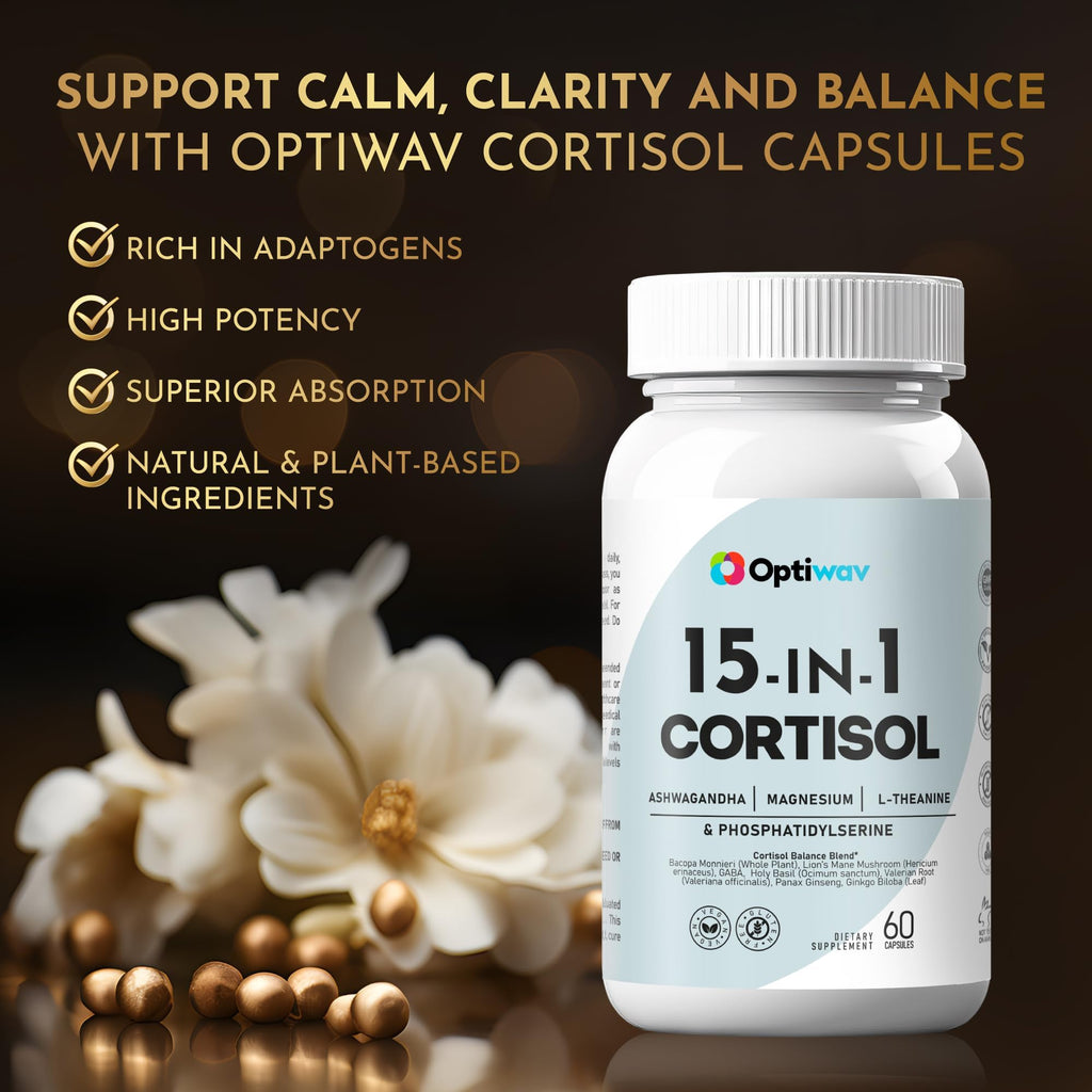 Optiwav Cortisol Detox Supplement for Women Men - Control & Lowering High Cortisol Level - Balance Calm Stress Relief Cleanse Adrenal Health Support - Magnesium Ashwagandha Cortisol Blocker Reducer Optiwav Au supplements