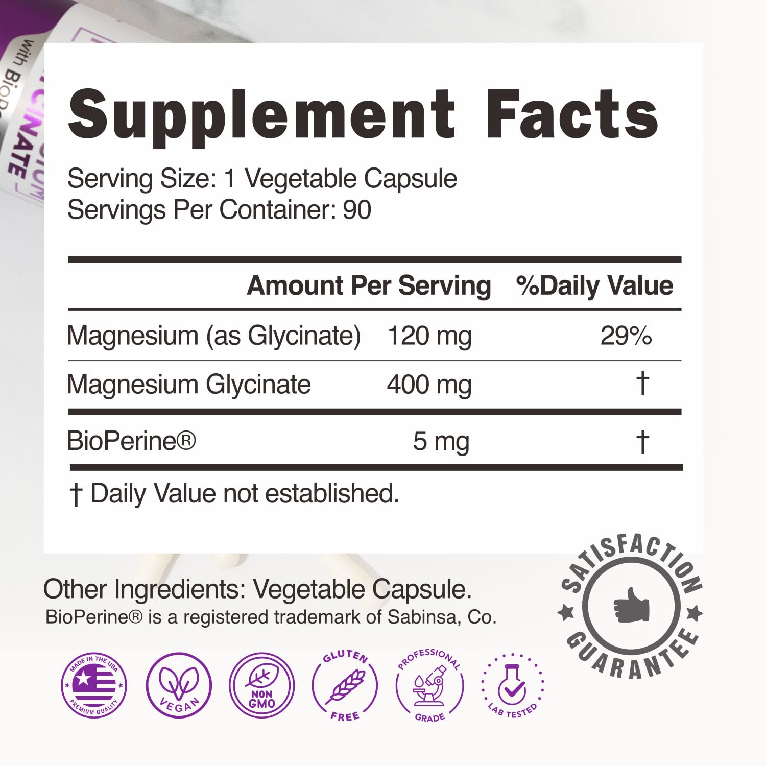 Pure Magnesium Glycinate 400mg - 5X Higher Absorption - Support Stress Relief, Sleep, Bone Health - 100% Chelated - Pure Magnesium Supplement