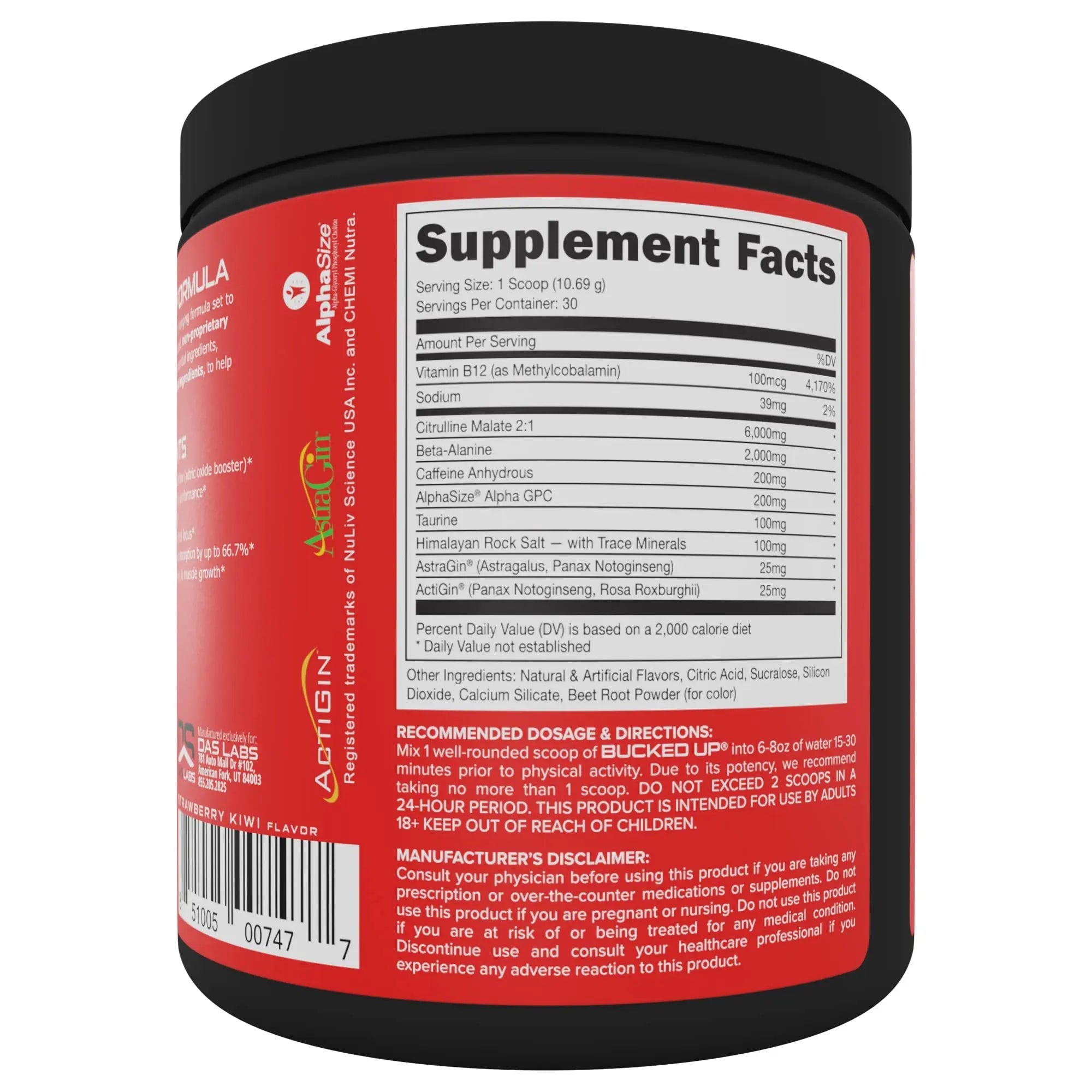 Bucked Up Pre Workout - Best Tasting - 6 Grams Citrulline, 2 Grams Beta Alanine Non Proprietary Blend, Powder (Strawberry Kiwi) Bucked Up Au supplements