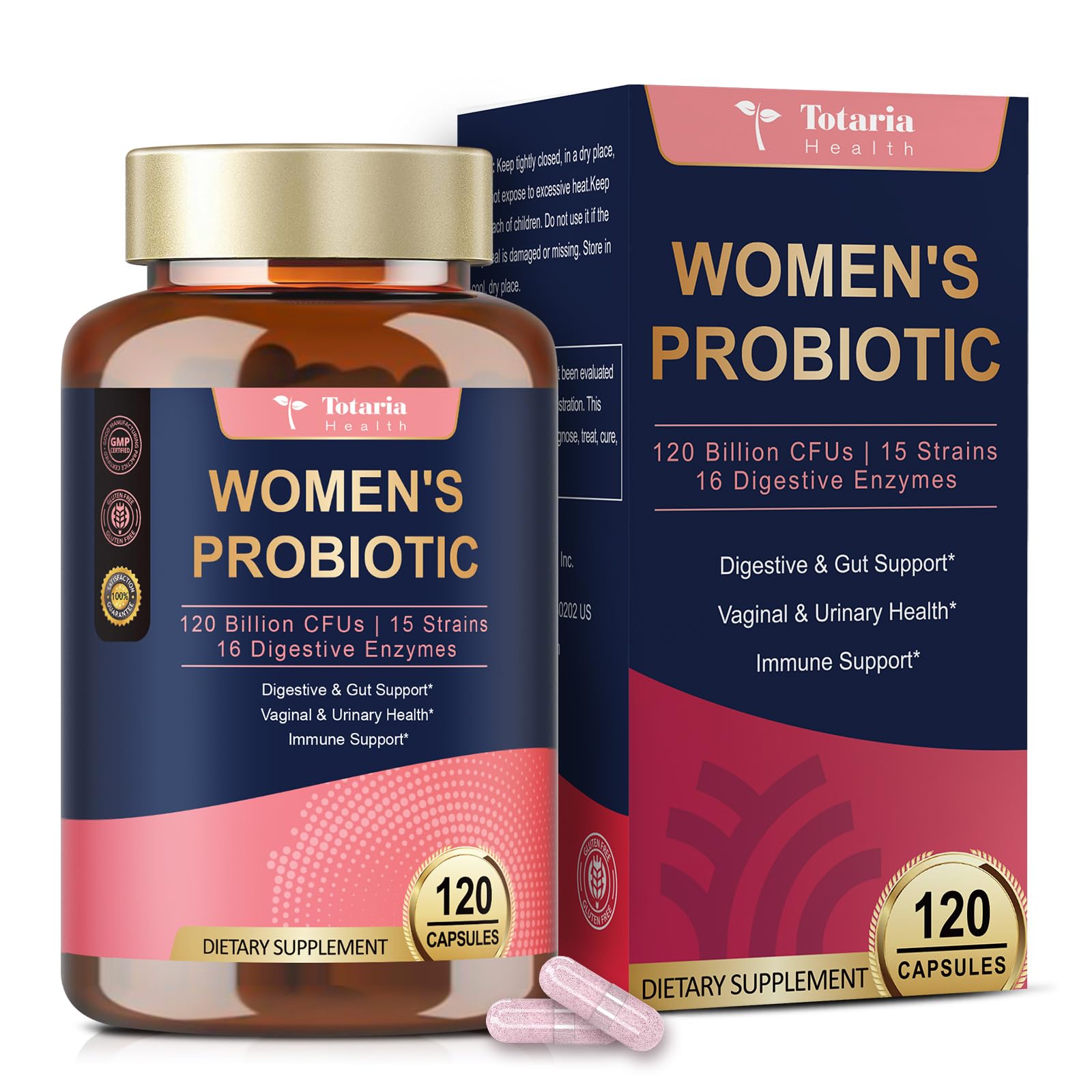 Totaria Probiotics for Women, 120 Billion Women Probiotic, with Akkermansia, Digestive Enzymes & Prebiotics, Cranberry, D-Mannose, for Gut, Vaginal, Urinary