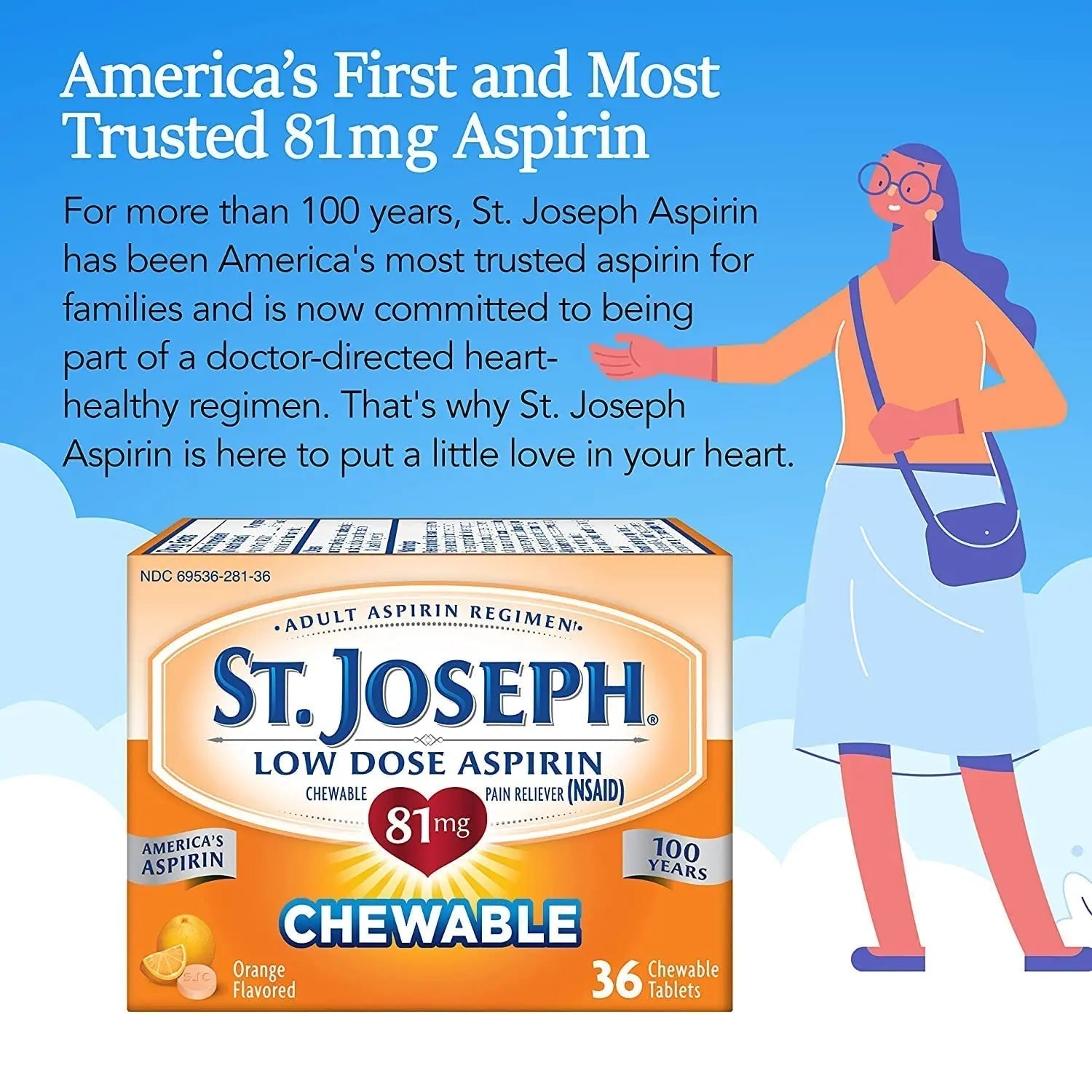 St. Joseph Orange Chewable 81mg Aspirin, 36 Tablets (Pack of 3) St. Joseph Au supplements