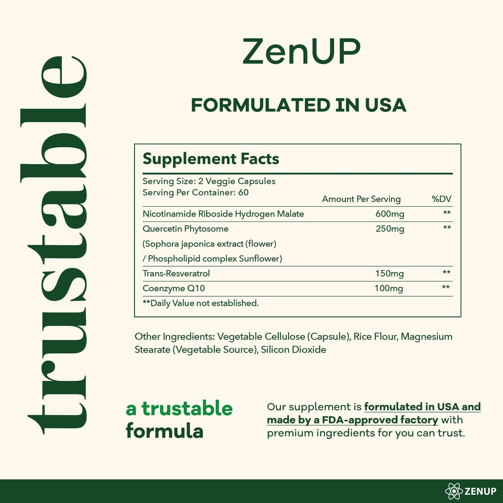 ZenUP NAD+ Supplement | 1100mg Liposomal Nicotinamide Riboside with Resveratrol & Quercetin | Anti-Aging, Cellular Energy, Mental Focus | 120 Caps ZenUP Au supplements