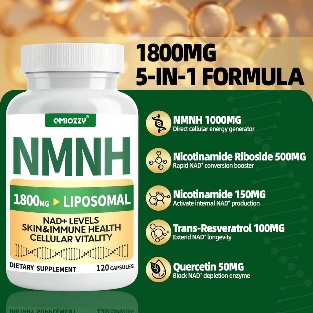 NMNH Supplement 1000mg - Nicotinamide Mononucleotide Alternative, Boost NAD+ with Liposomal Resveratrol & Nicotinamide Riboside NR, for Healthy Cellular, Aging, Energy, 120 Vegan Non-GMO Capsules Qmiozzy Au supplements