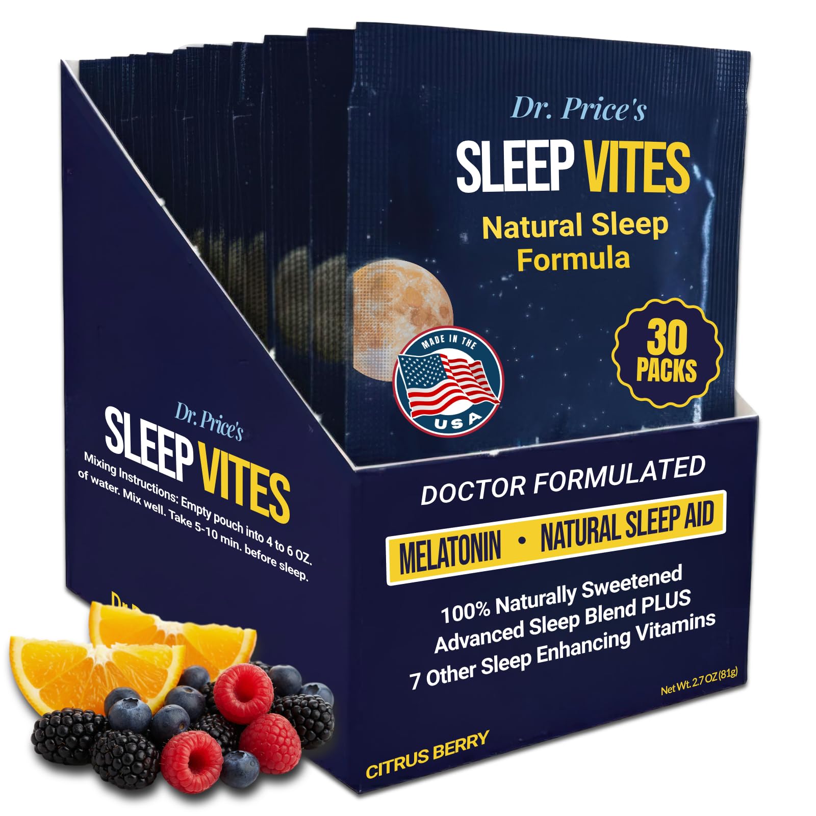 Dr. Price’s Natural Sleep Aid Powder – Berry-Citrus, 30 Packs | Sleep Powder Drink Mix with Magnesium, Microdose Melatonin & Tryptophan | Sleep Support for Adults | Doctor-Formulated, Made in USA Dr. Price's Vitamins Au supplements