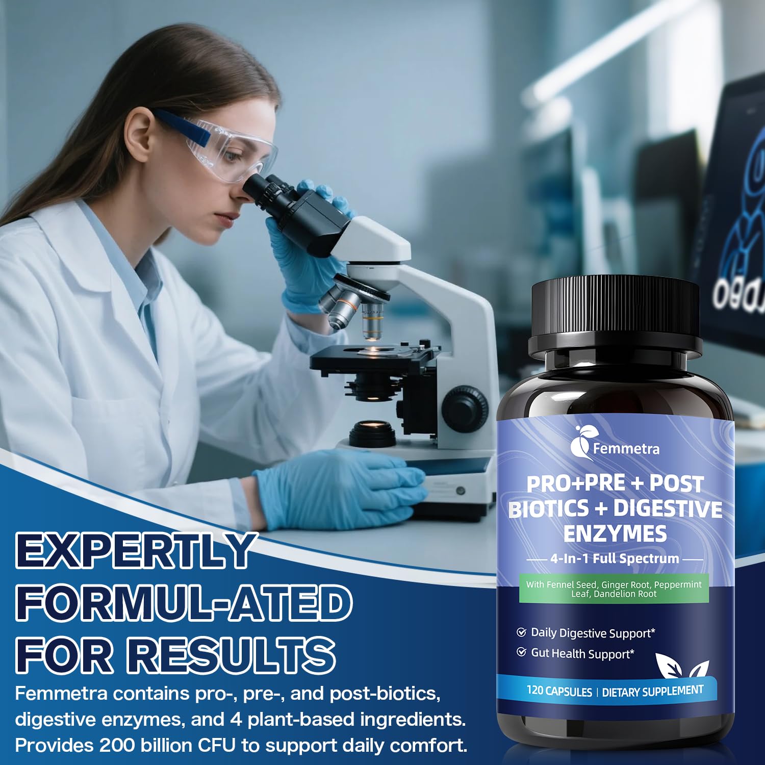 Digestive Enzymes Postbiotics Prebiotics Probiotics for Women Men, 200 Billion CFU 36 Probiotic Strains - Complete Gut, Digestive, Regularity, Gas, Bloating & Immune Support Supplement, Vegan, 60 Days Femmetra Au supplements