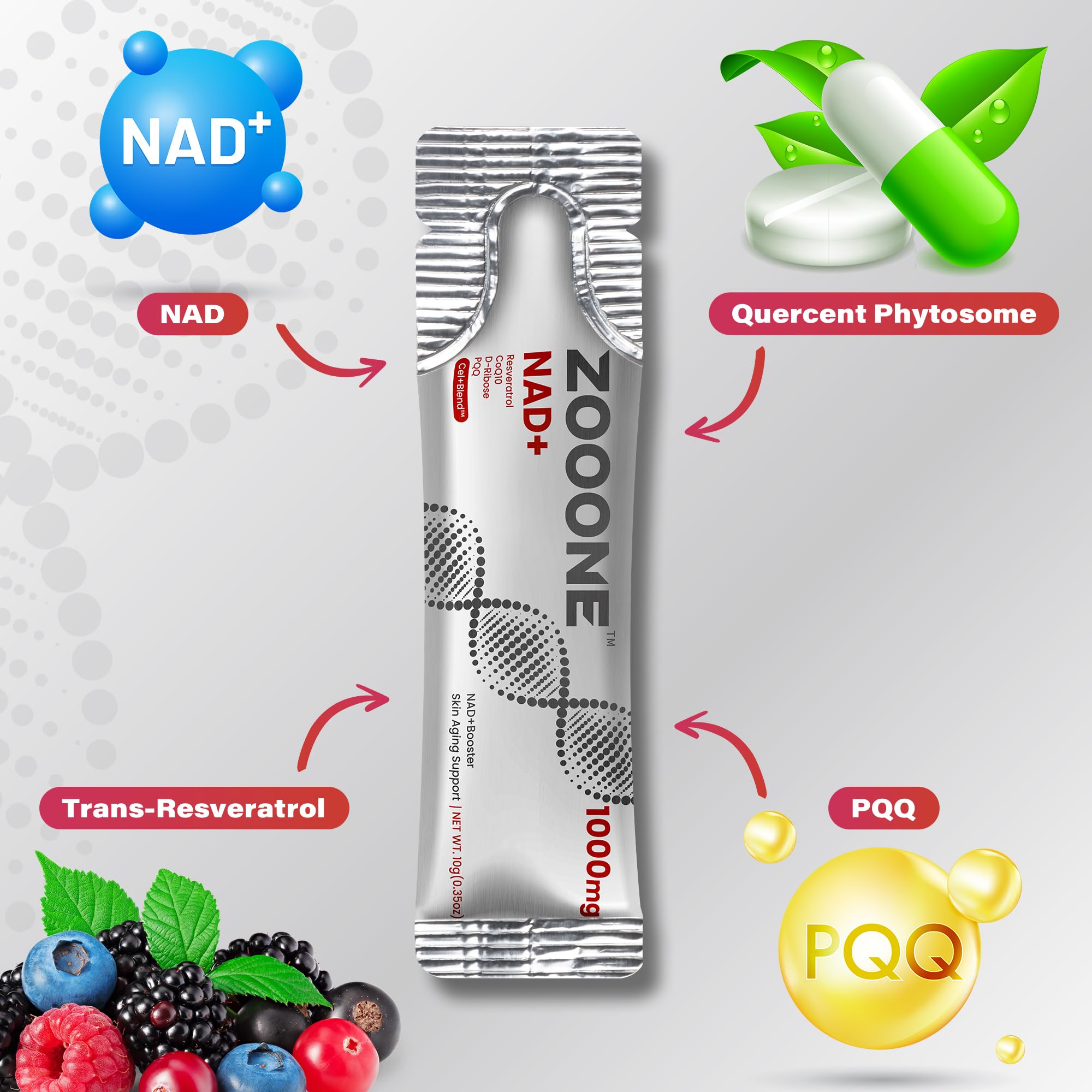 NAD+ 1000mg Liquid Packets Supplement - Premium Nicotinamide Riboside & Resveratrol for Cellular Energy,Advanced NAD Booster for Men & Women (90 Pocket) zooone Au supplements