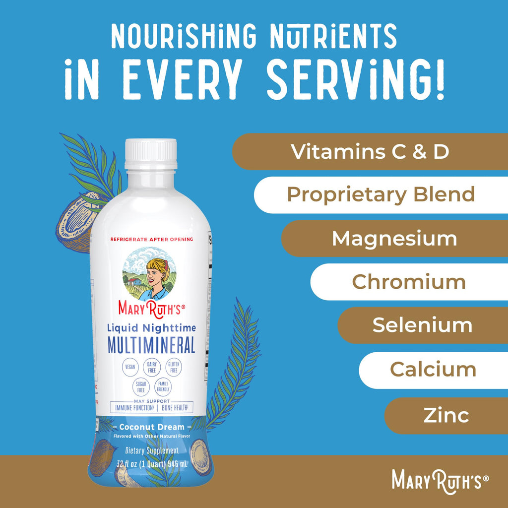 MaryRuth Organics Liquid Nighttime Multimineral | No Melatonin | Bedtime Routine | Magnesium Citrate | Calcium | Zinc | Vitamin D3| Available in 4 Flavors - Vegan | Sugar Free | Gluten Free | 32 Oz MARYRUTH'S Au supplements