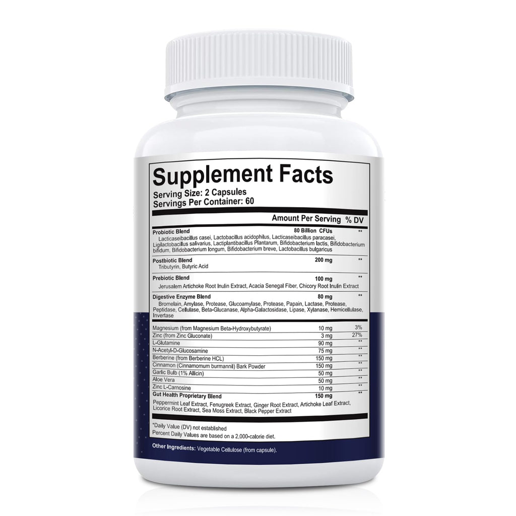 Migcopat Probiotic Prebiotic, Postbiotic & Digestive Enzymes for Digestive Health, 80 Billion CFU Probiotics Complete Gut Support with Berberine, Cinnamon, L-Glutamine