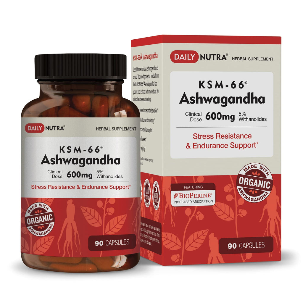 DailyNutra KSM-66 Ashwagandha 600mg Organic Root Extract - High Potency Supplement with 5% Withanolides | Relieves Tiredness, Supports Relaxation, Focus, Energy, & Muscle Growth (90 Capsules) DailyNutra Au supplements