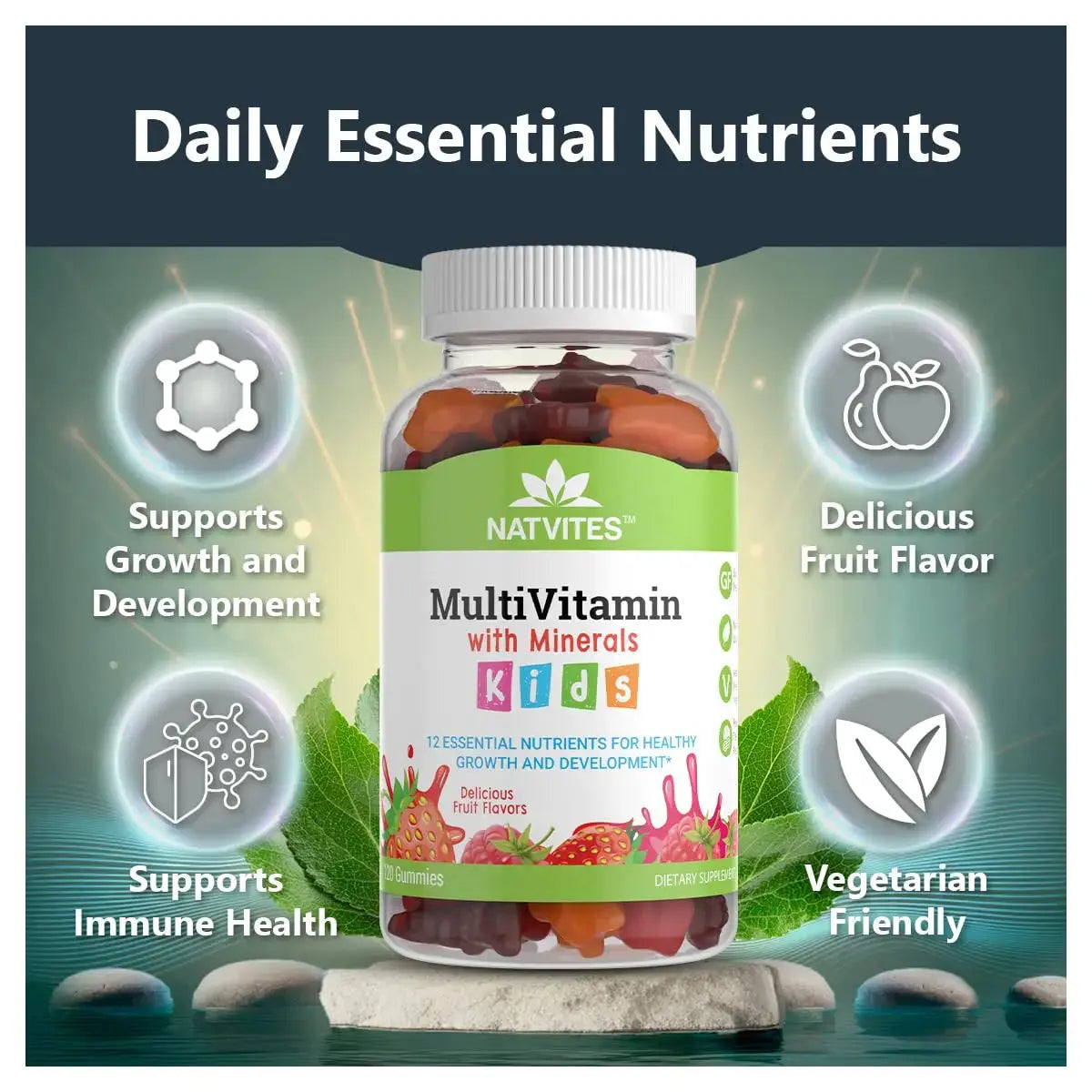 Natvites Complete Kids Multivitamin Gummies – 120 Count of Essential Daily Vitamins & Minerals for Immune Support, Focus, & Growth Natvites Au supplements