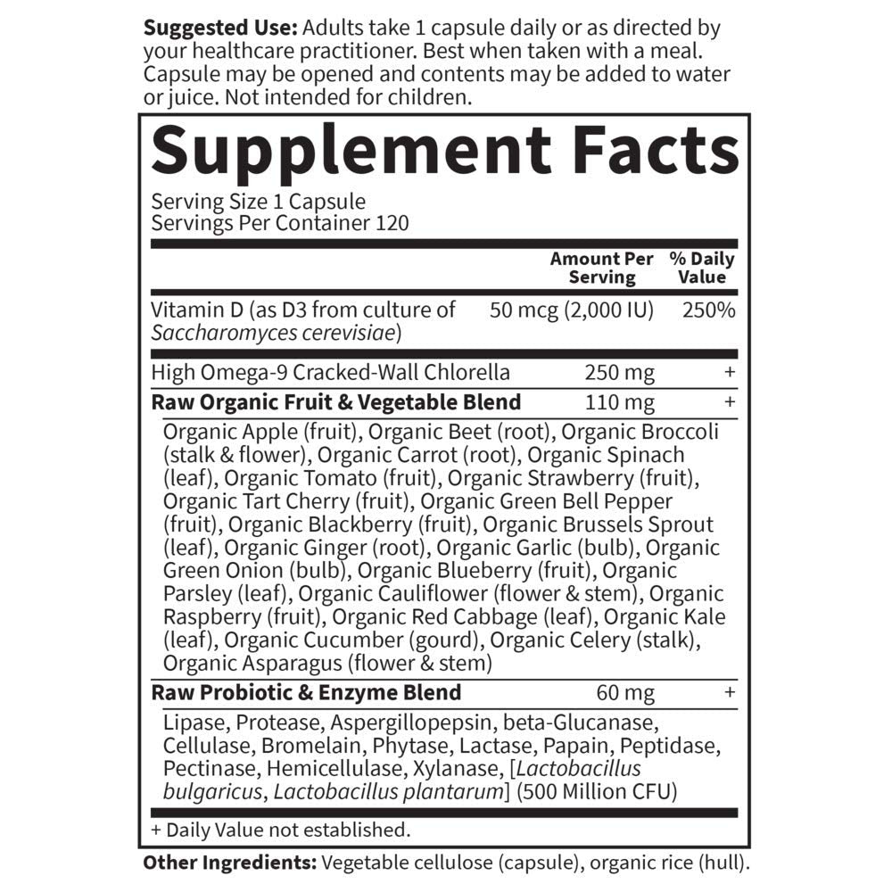 Garden of Life Vitamin D, Vitamin Code Raw D3, Vitamin D 2,000 IU, Raw Whole Food D3 Supplements with Chlorella, Fruit, Veggies & Probiotics