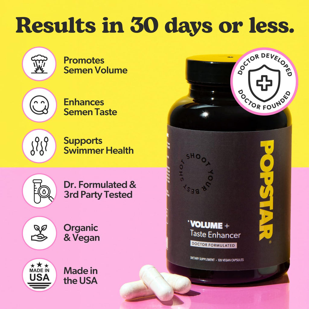 POPSTAR Labs Semen Volume Booster - Men's Semen Health & Fertility Supplement - Doctor Formulated to Increase Load Volume - Made in USA - Non-GMO, Organic