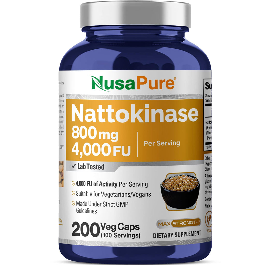 NusaPure Nattokinase 4000 FU 800mg, 200 Veggie Capsules (Vegan, Non-GMO) NusaPure Au supplements