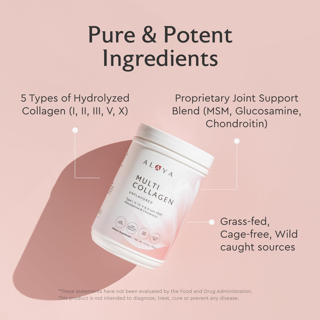 Alaya Multi Collagen Powder - Type I, II, III, V, X Hydrolyzed Collagen Peptides Protein Powder Supplement with MSM