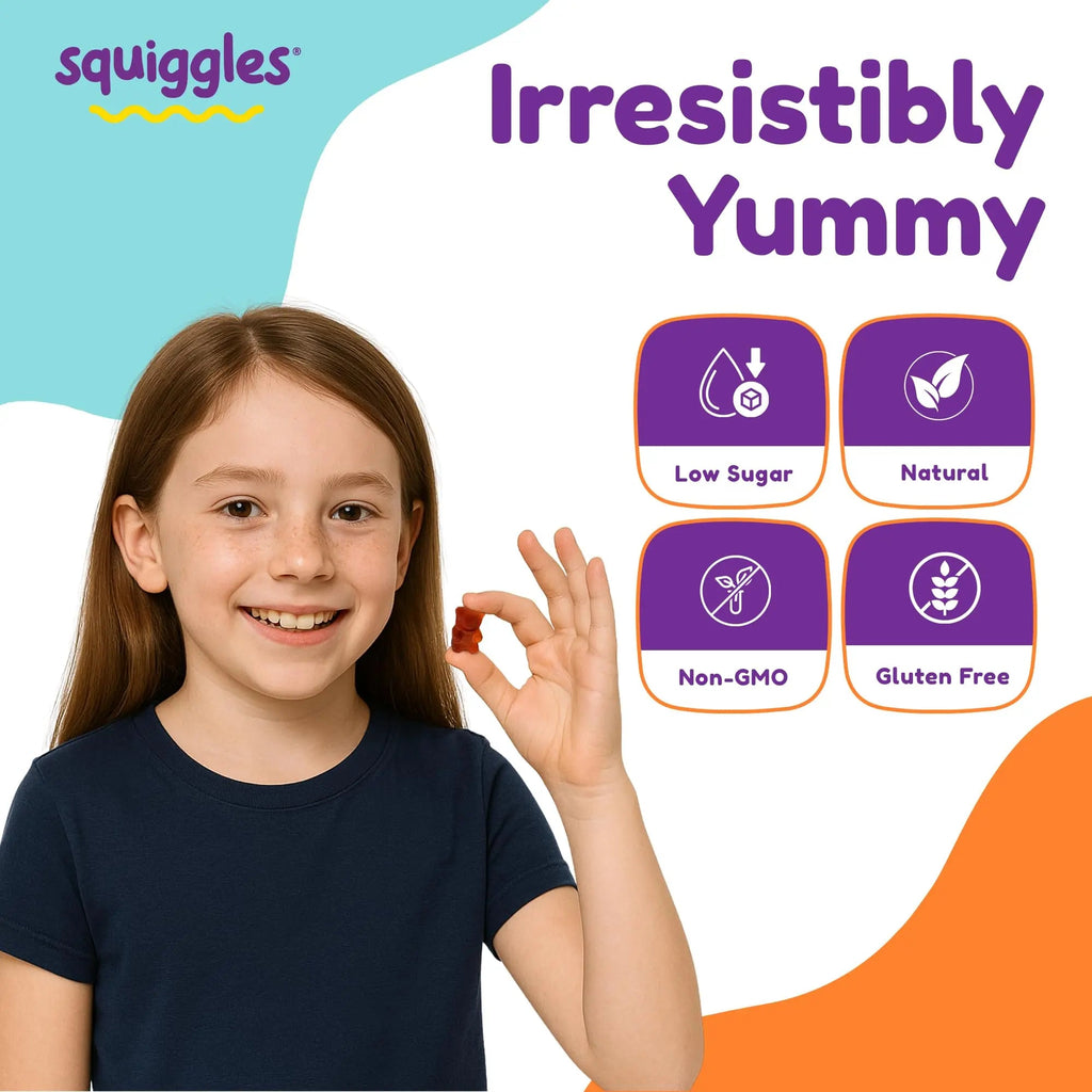 Squiggles Kids Multivitamin + Iron Gummies - Low Sugar Gummy Vitamins with Iron Supplements for Kids Squiggles Au supplements