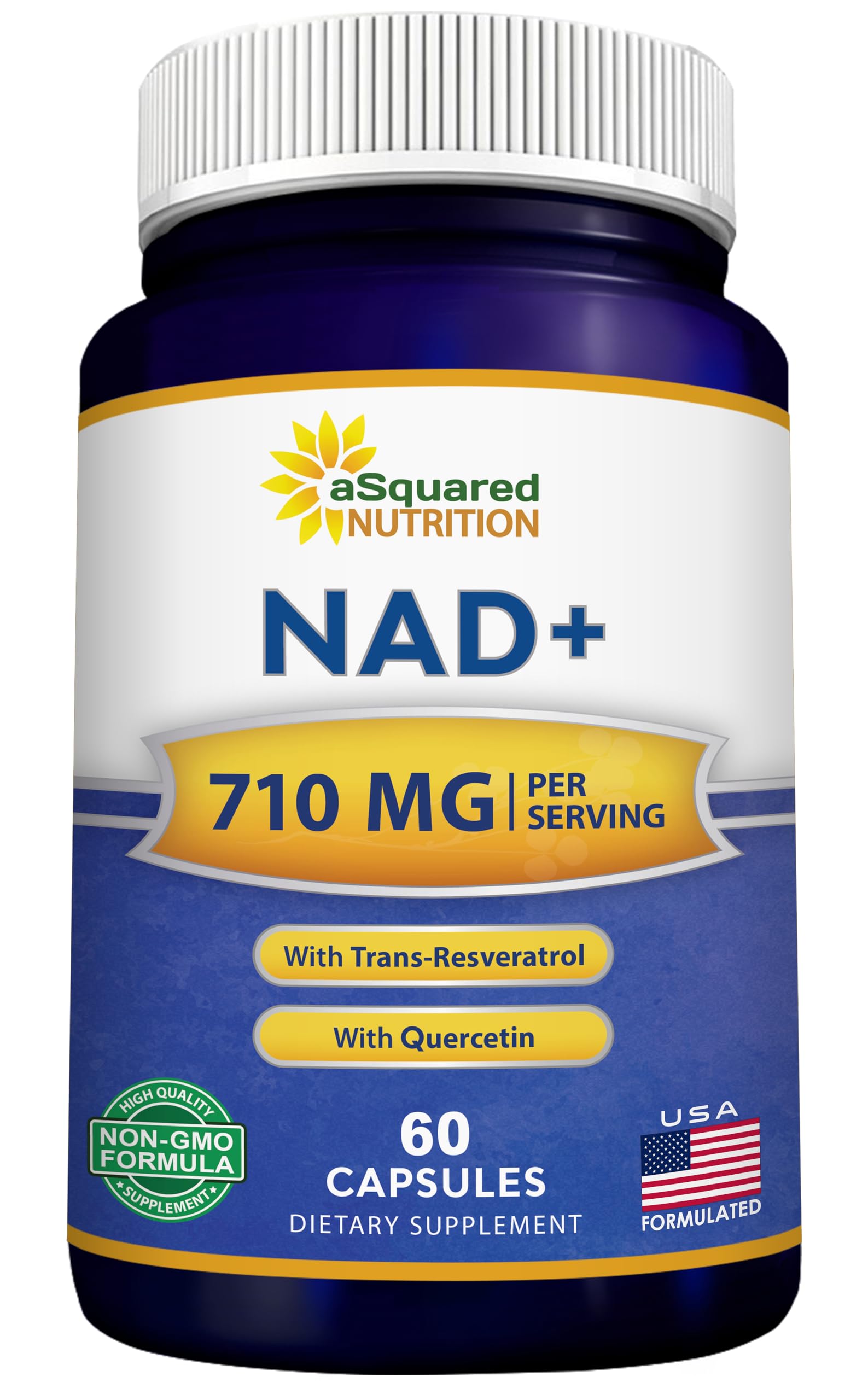 aSquared Nutrition NAD Resveratrol Supplement - NAD+ Nicotinamide Riboside 500mg (Vitamin B3) Plus Trans-Resveratrol & Quercetin - NMN Alternative for Men & Women - 60 Capsules aSquared Nutrition Au supplements