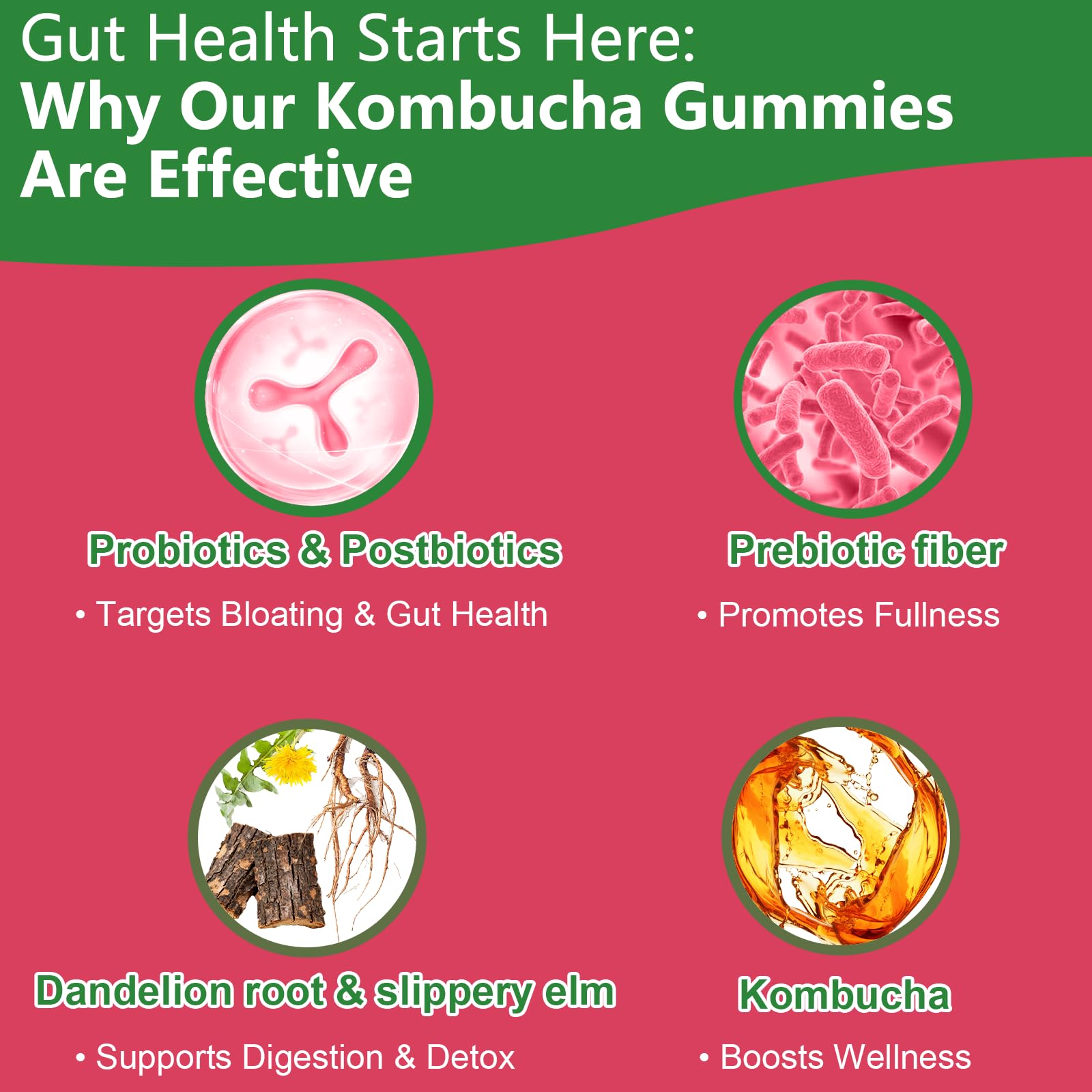Itiban Probiotic Kombucha Gummy - Prebiotics, Probiotics, Postbiotics, Fiber Supplement, Slippery Elm for Bloating, Gut Health, Women and Men, 60ct Itiban Au supplements