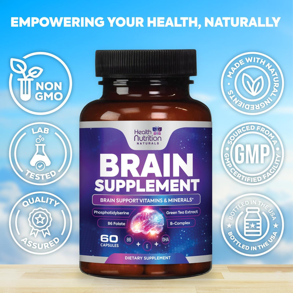 Brain Memory Supplement - 3X Strength Nootropics for Concentration, Clarity & Focus Support - Brain Health Cognitive Vitamins with Bacopa, Phosphatidylserine & DMAE 609mg, Brain Booster, 60 Capsules Health Nutrition Naturals Au supplements