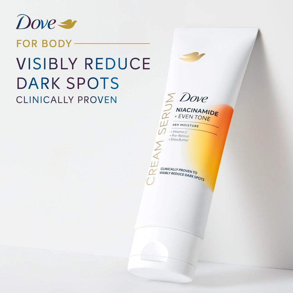 Dove Body Cream Serum Niacinamide + Even Tone for Dark Spots and Uneven Tone with Vitamin C, Pro-Retinol and Shea Butter Lotion, 8 oz