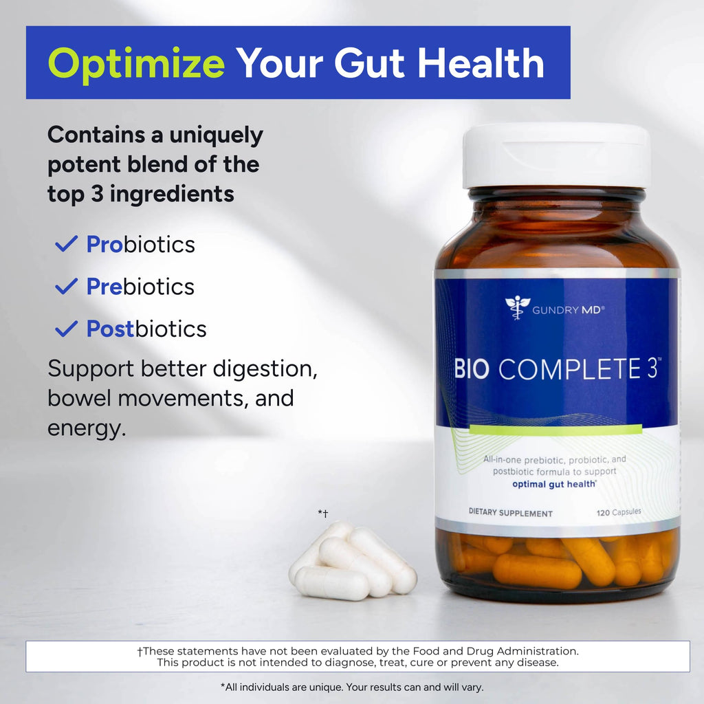Gundry MD® Bio Complete 3, 3-in-1 Probiotics for Gut Health, Probiotic Supplements for Digestion, Supplement Supporting Bloating, Gas, Food Cravings