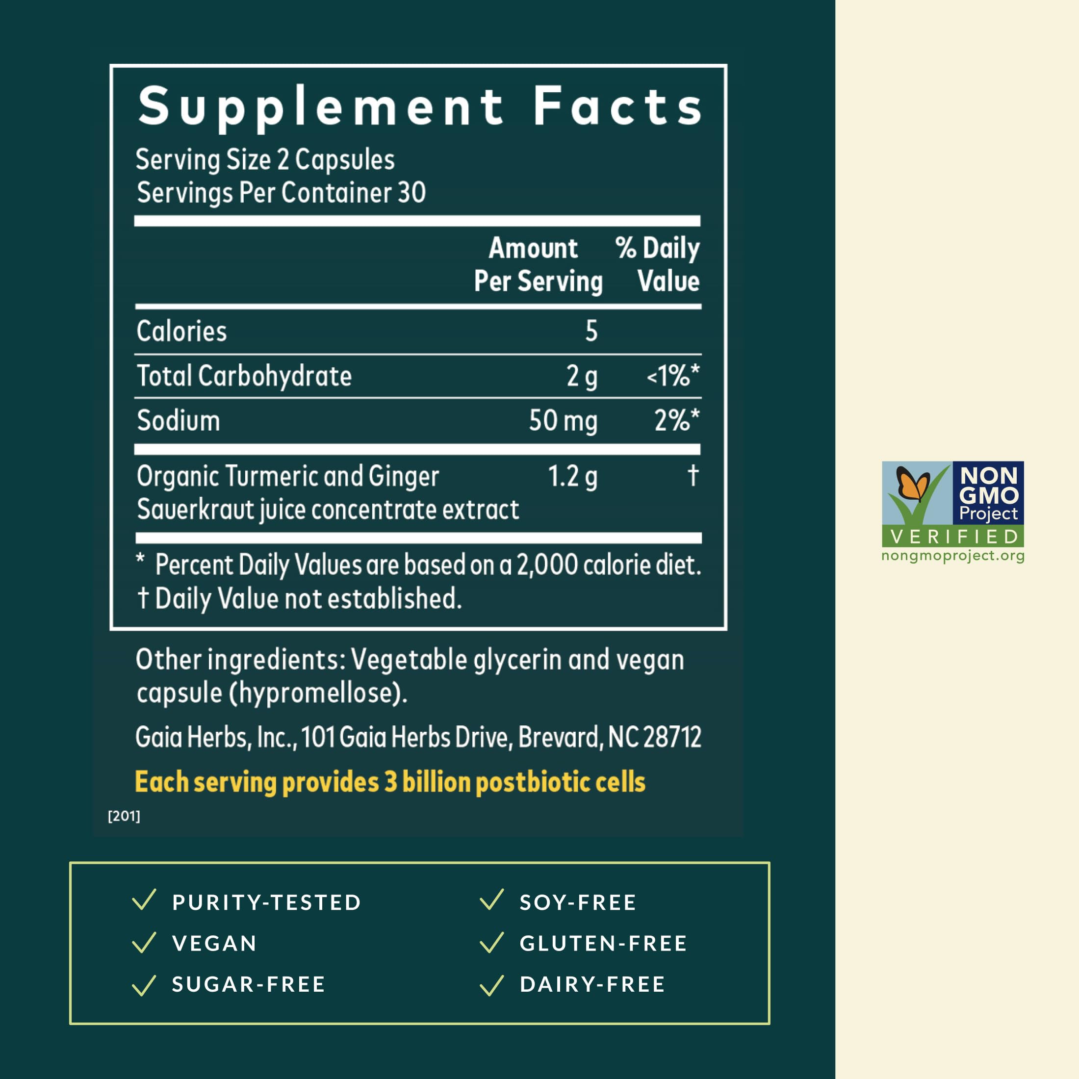 Gaia Herbs Ginger-Turmeric Postbiotic - Healthy Gut Support* - 60 Vegan Liquid Phyto-Caps (30 Servings) Gaia Herbs Au supplements