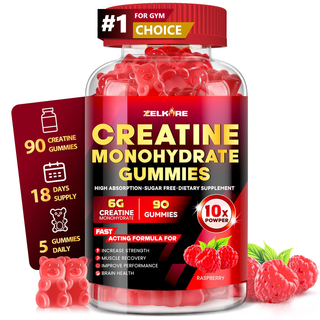 ZELKORE Creatine Monohydrate Gummies 6000mg for Men & Women, Sugar Free Creatine Gummy for Pre & Post Workout, High Absorption Supplement with BCAA, Support Boost Strength,