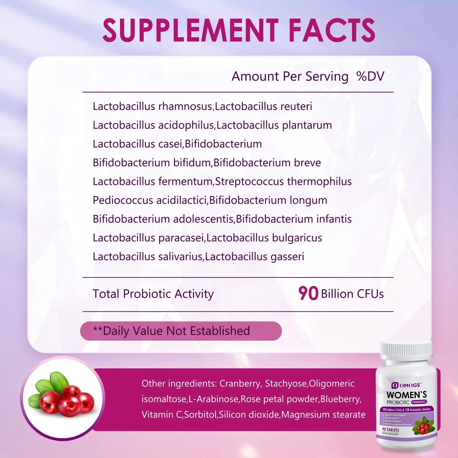OMOGS Women's Probiotic,with Cranberry Extract and Organic Prebiotics,90 Billion CFUs OMOGS Au supplements