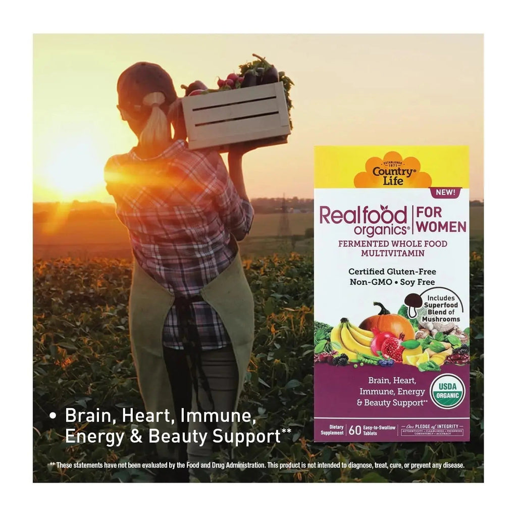 Country Life Realfood Organics Women’s Multivitamin – USDA Organic, Vegan, Gluten-Free – 1,300mg Fermented Whole Foods, Vitamins D, E, B, Folate & Biotin Country Life Au supplements