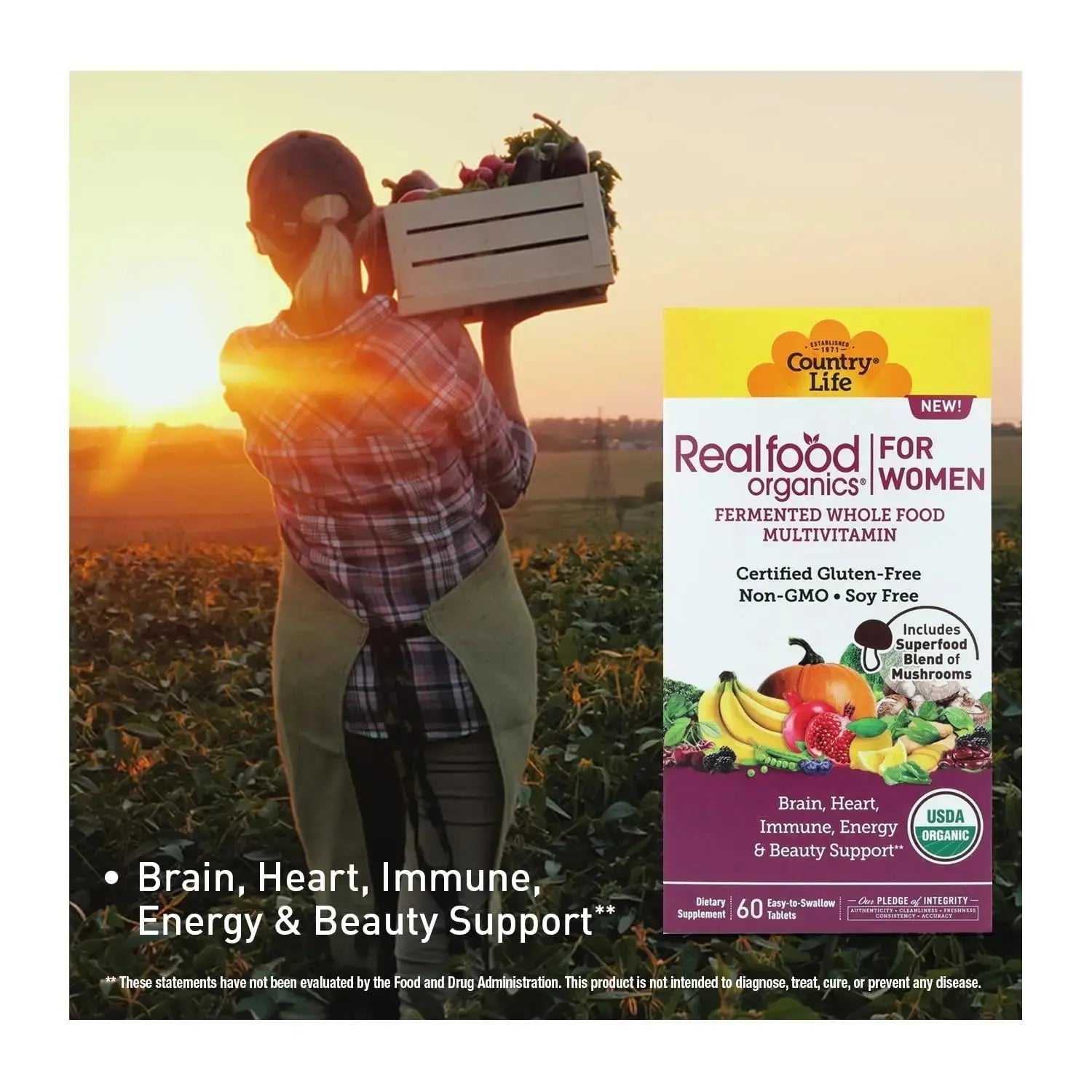 Country Life Realfood Organics Women’s Multivitamin – USDA Organic, Vegan, Gluten-Free – 1,300mg Fermented Whole Foods, Vitamins D, E, B, Folate & Biotin Country Life Au supplements