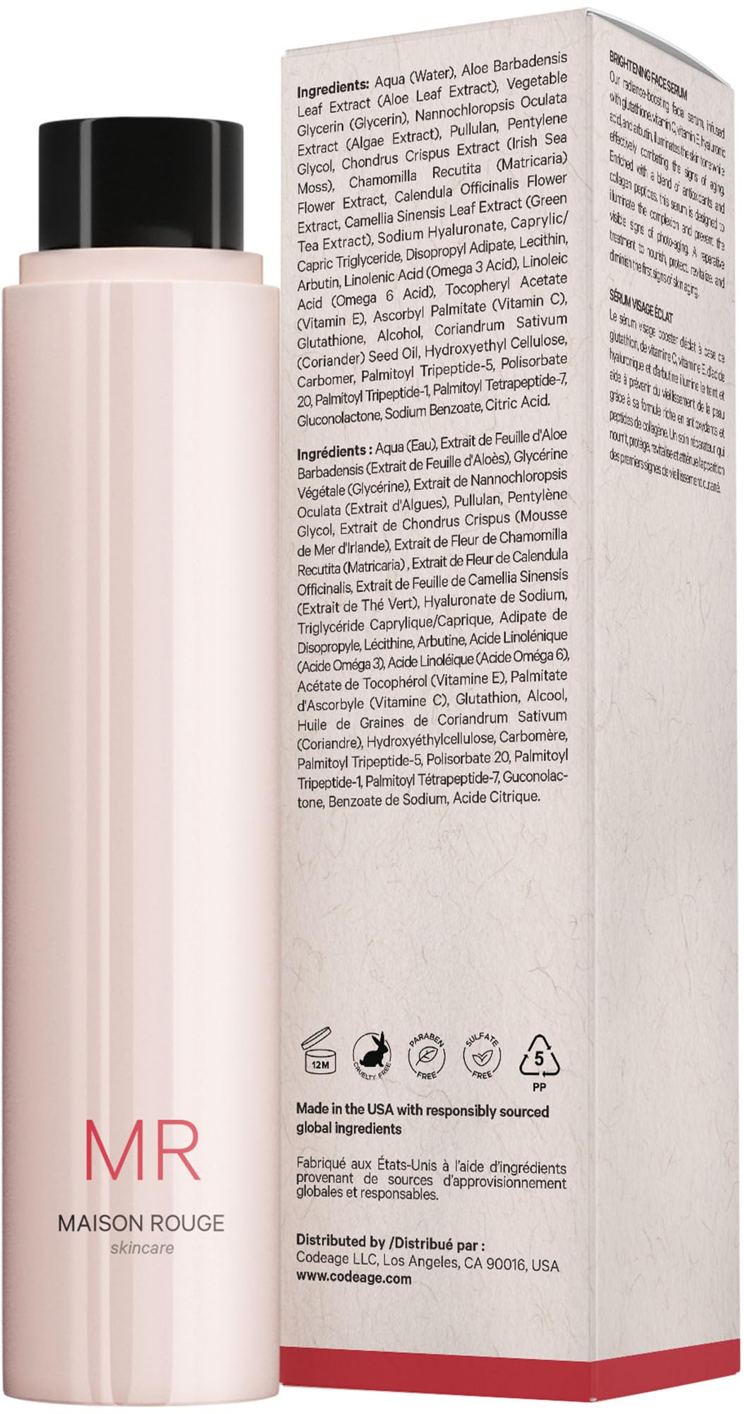 Maison Rouge Brightening Face Serum Refill by Codeage – Glutathione, Vitamin C, E, Hyaluronic Acid & Collagen – Radiance & Antioxidant Support – Paraben-Free – For All Skin Types – 1.7 fl oz Codeage Au supplements
