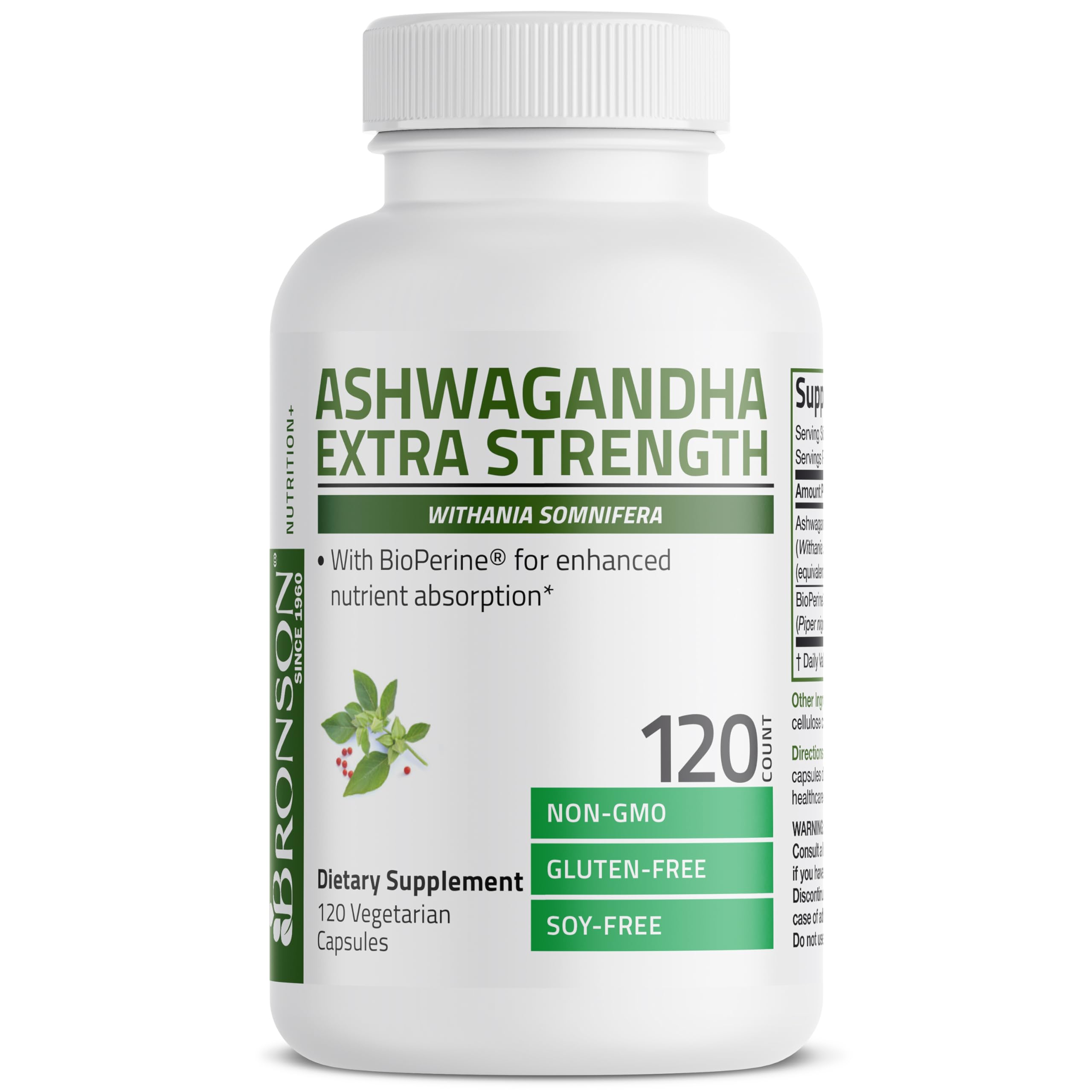 Bronson Ashwagandha Extra Strength Stress & Mood Support with BioPerine - Non GMO Formula, 120 Vegetarian Capsules Bronson Au supplements