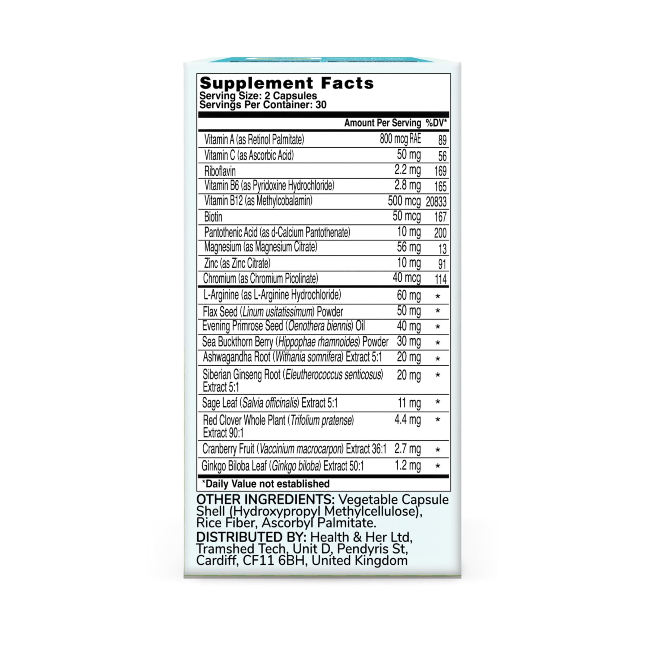 Health & Her Menopause Supplements for Women - Multi-Nutrient Support, Menopause Vitamins for Energy, Bones, Muscles, Skin & Hair, Vegan, Gluten-Free, Non GMO (60ct - 1 Month) Health and Her Au supplements