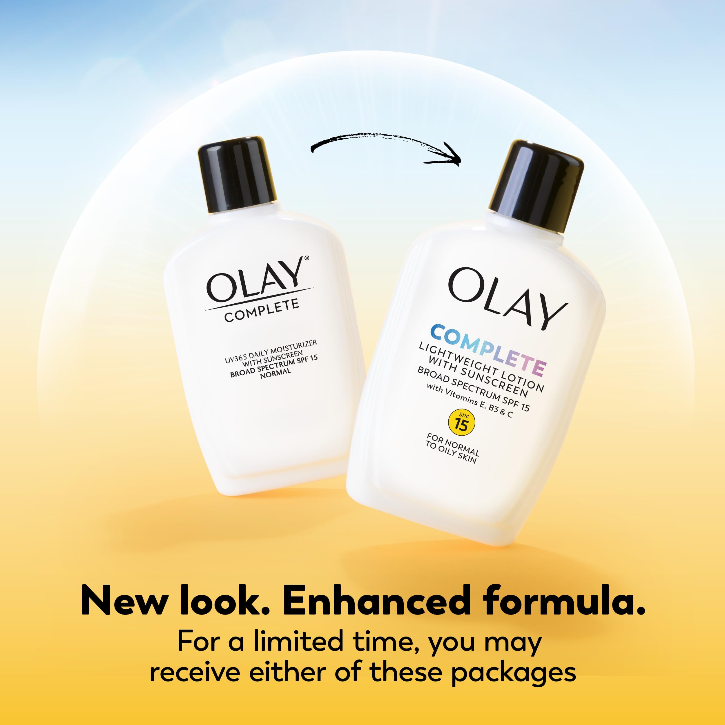 Olay Face Moisturizer, Complete with Sunscreen SPF 15, Daily Facial Lotion for Normal Skin, Lightweight Hydrating Broad Spectrum Sun Protection